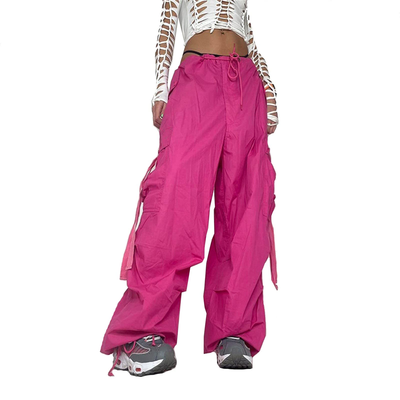 Women's Low Waist Cargo Pants - Baggy Wide Leg Work Pants, Y2K Vintage Harajuku Style, Casual Relaxed Jogger Lounge Pants for Streetwear, Work & Everyday Comfort