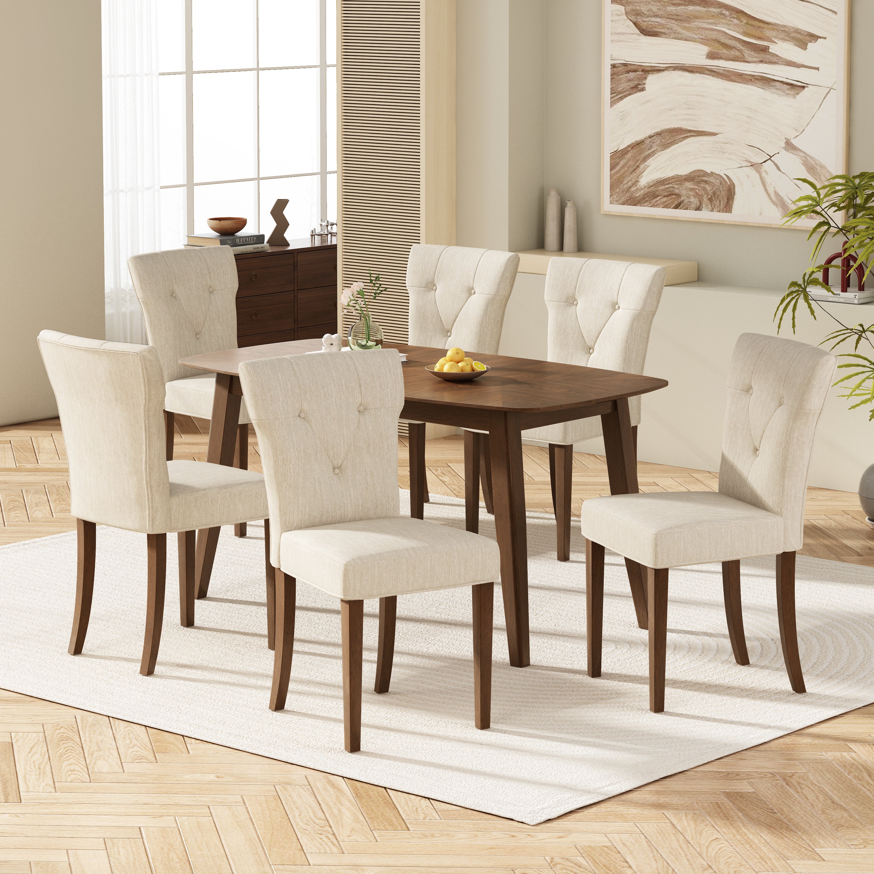 2 Pack Upholstered Dining Chairs Set - Modern Kitchen & Dining Room Chairs with Padded Seat & Backrest, Cream Fabric - Perfect for Breakfast Nook, Small Space Dining, and Home Decor