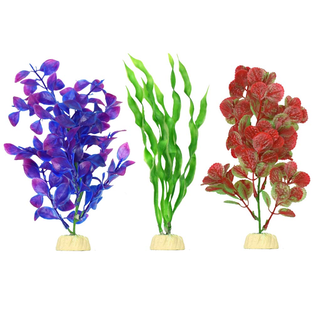 Bosmarlin 8-Inch Artificial Aquarium Plants - 3 Pack Plastic Fish Tank Decor, Non-Toxic & Safe for All Fish - Perfect for Freshwater & Saltwater Tanks, Home & Office Aquascaping