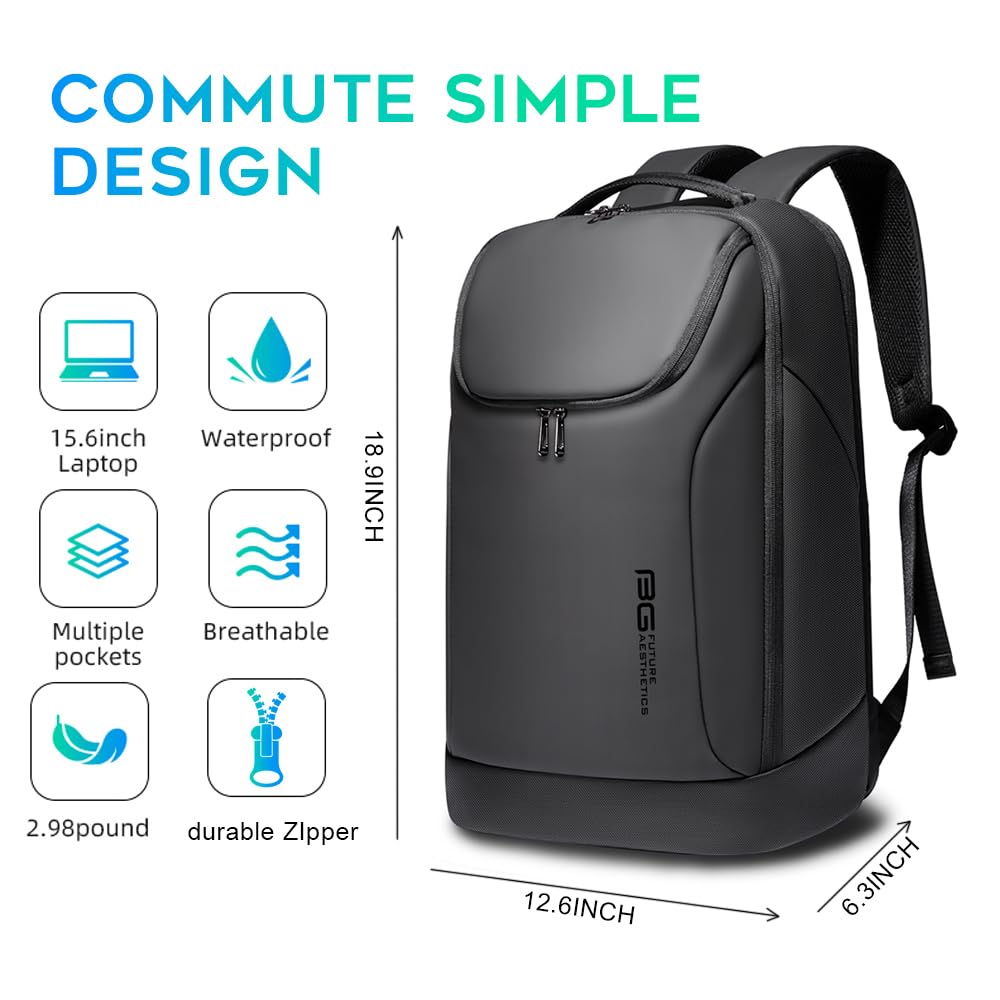BANGE Waterproof Business Laptop Backpack for Men & Women - Durable 15.6 Inch Commuter Backpack with USB Charging Port - Perfect for Office, Travel, College & Daily Use