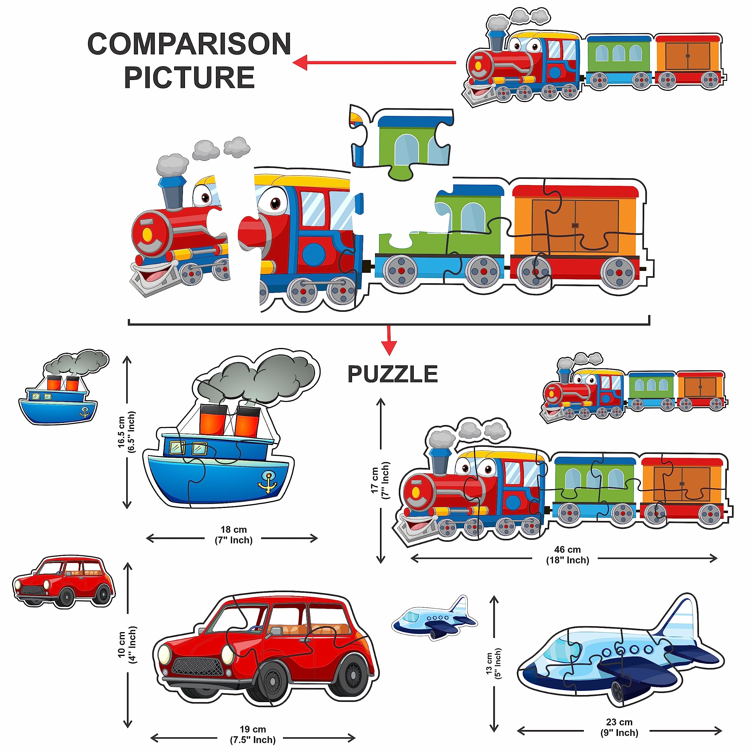 Ankit Toys & Games 25-Piece Kids Jigsaw Puzzle Set - 4 Colorful Vehicle Puzzles (Train, Plane, Boat, Car) for Early Learning & Fun | Perfect for Ages 3+ | Great for Preschool Education, Birthday Gifts & Family Game Night