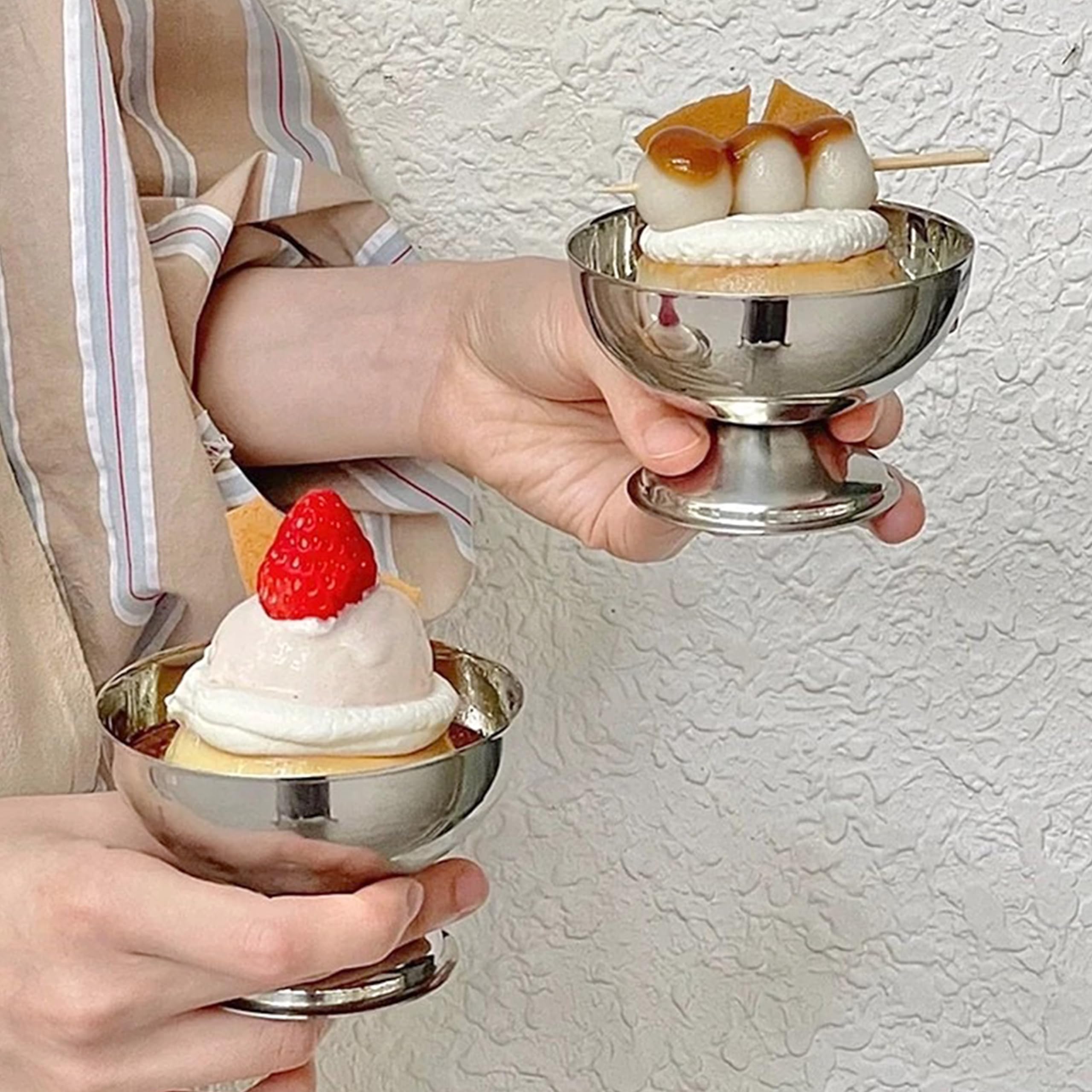 2PCS Stainless Steel Ice Cream Bowls - Reusable Salad & Dessert Cups, Metal Pudding Containers for Snacks, Fruits, Candy, DIY Ice Cream Parfait & Banana Pudding - Perfect for Parties, Picnics & Home Dessert Serving