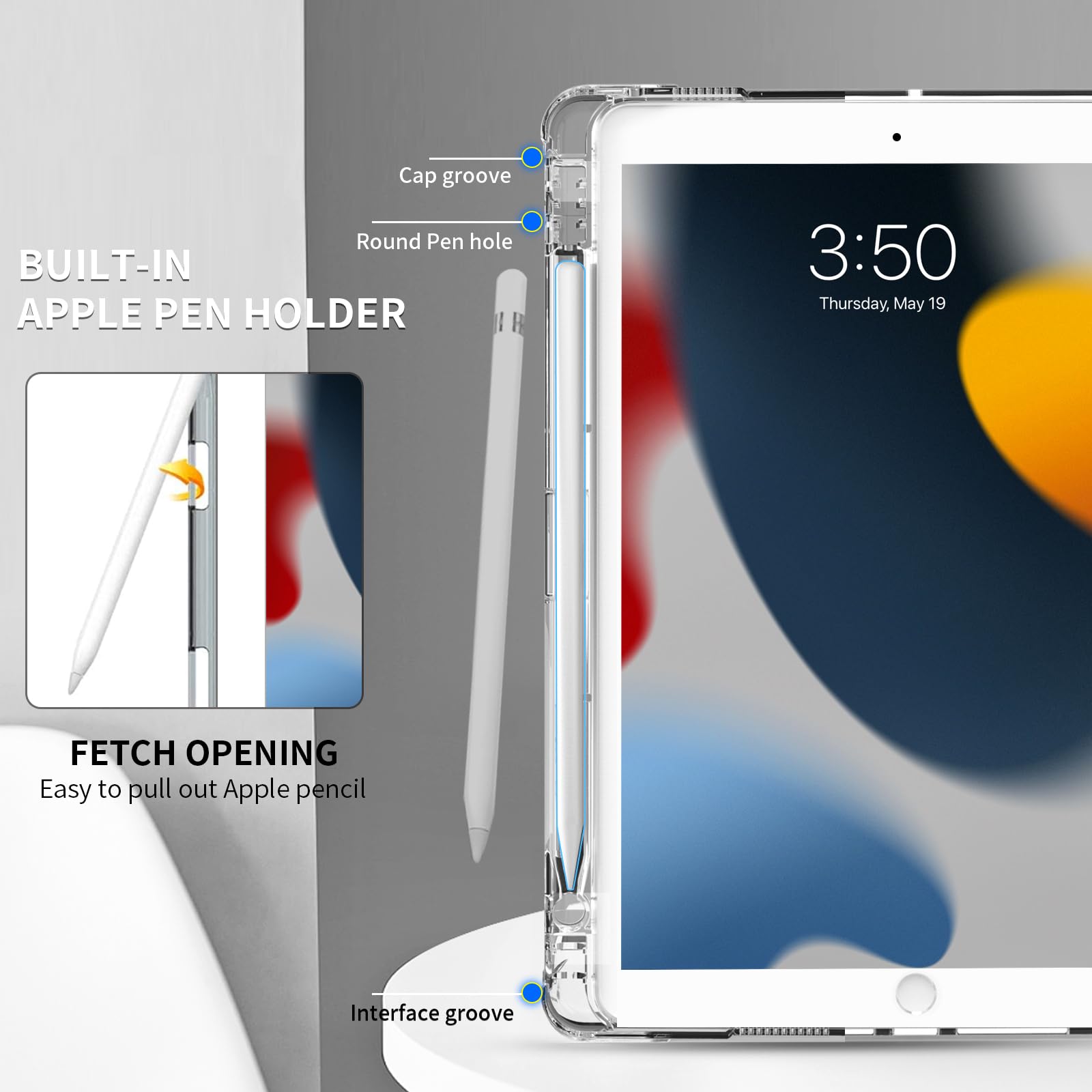 Premium Slim Trifold Smart Case for iPad Air 3rd Gen (2019) & iPad Pro 10.5 (2017) - Frosted Translucent TPU Back Cover with Apple Pencil Holder | Auto Sleep/Wake Feature | Perfect for Work, School & Travel | Black