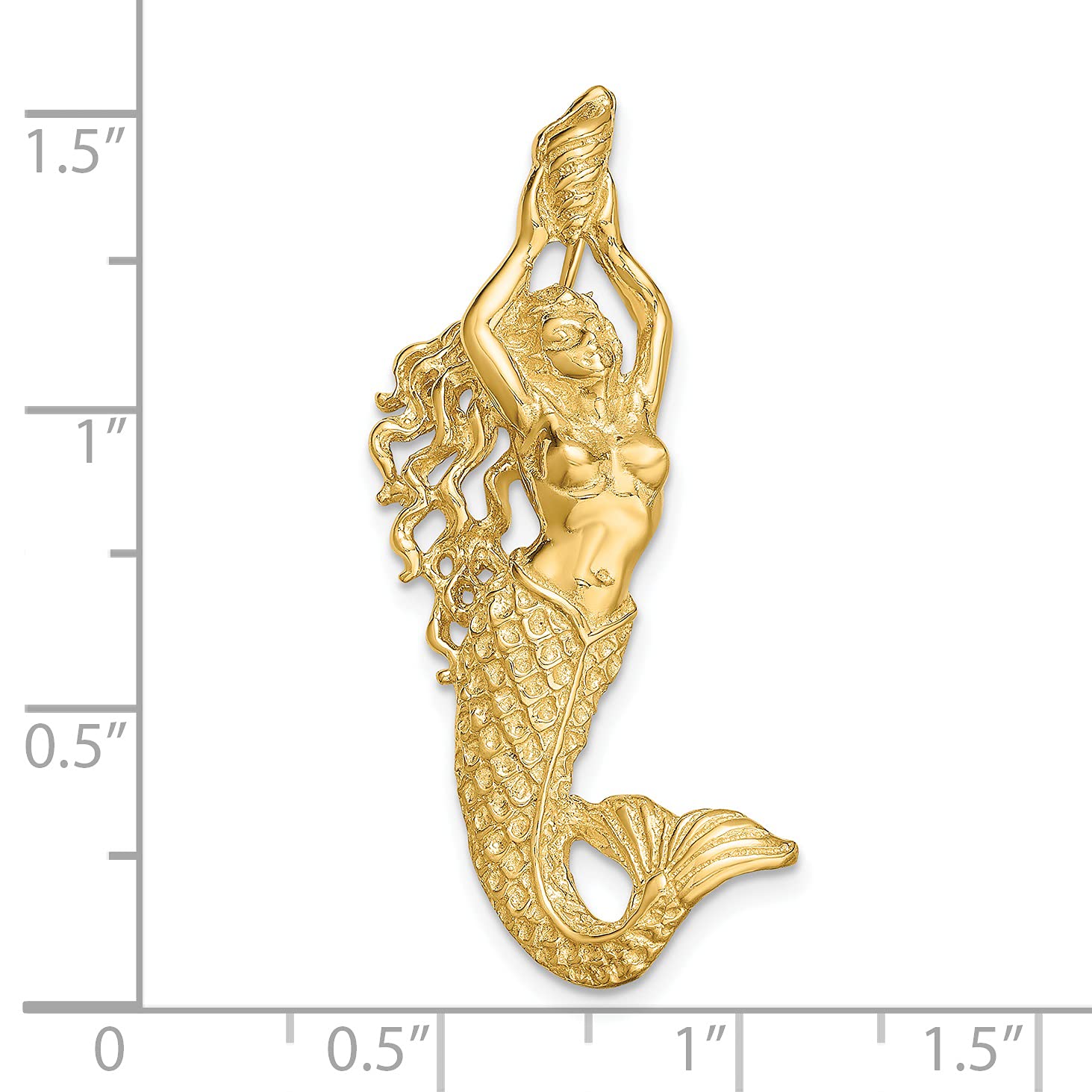 14K Yellow Gold Mermaid Chain Slide Pendant - 38.5mm Polished & Textured Design for Necklaces - Perfect for Beach Parties, Gifts & Everyday Jewelry