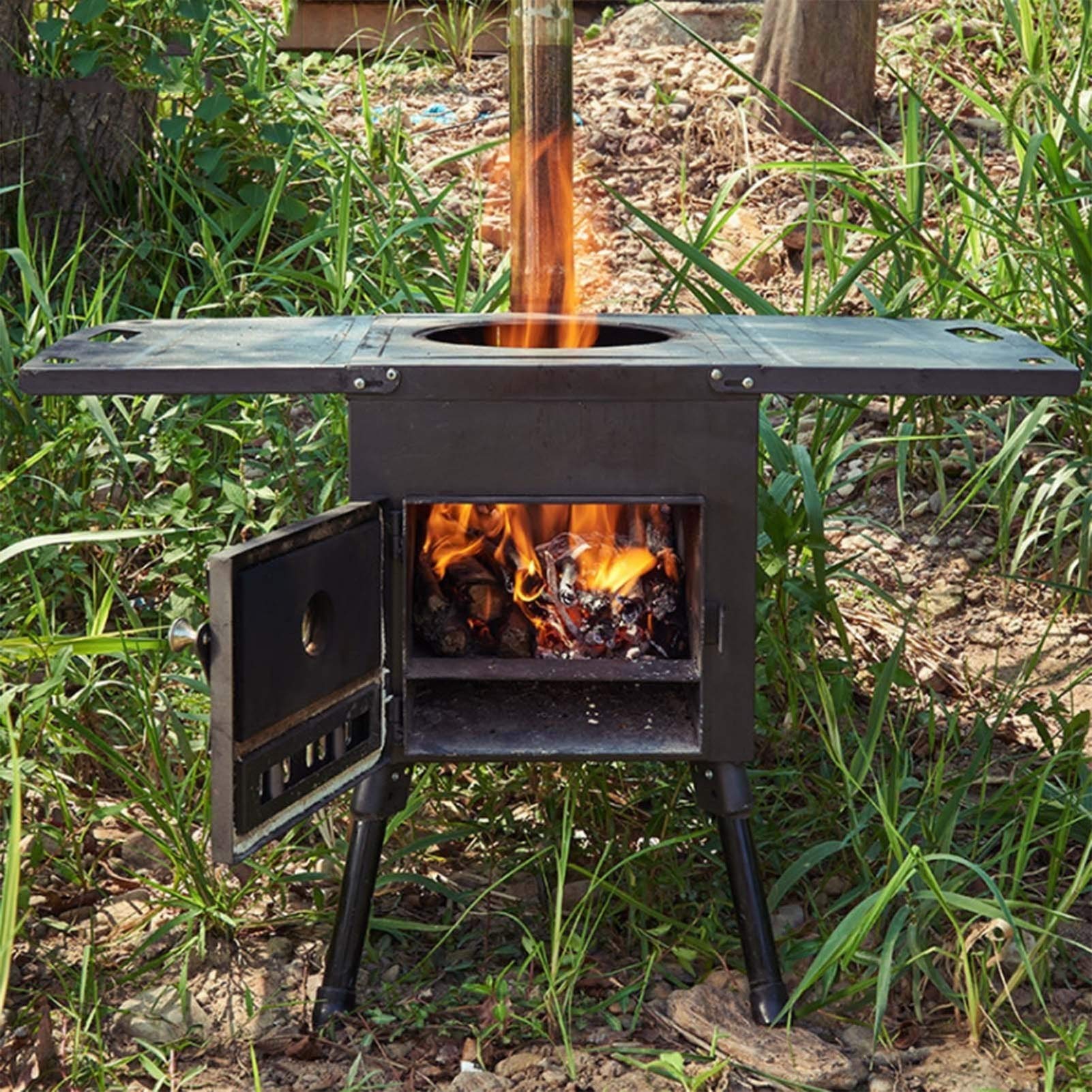 Best Portable Wood Burning Stove for Camping - Lightweight Cast Iron Tent Heater & Outdoor Cooking Stove | Perfect for Backpacking, Hunting, Emergency Survival & Off-Grid Adventures