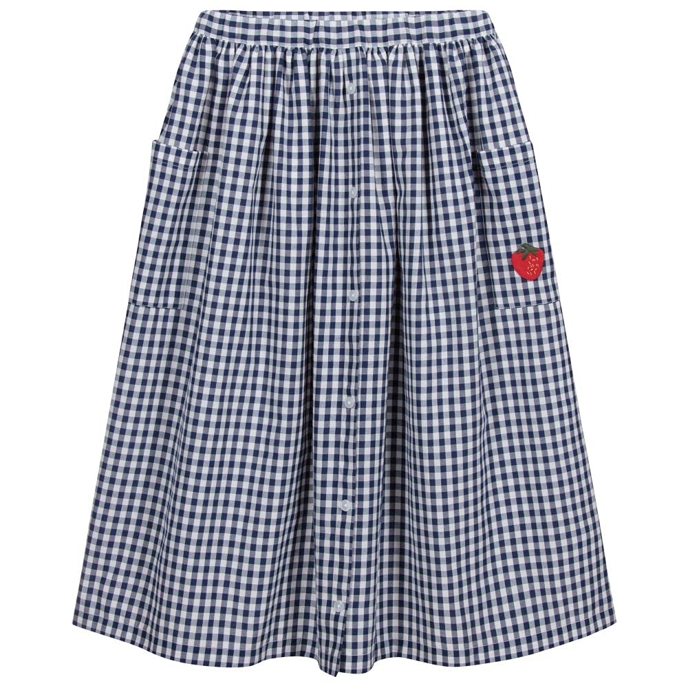 Sonia Rykiel Girls' Fox Print Pocket Gingham Skirt | Cute A-Line Denim Skirt for Toddler Girls | Perfect for School, Playdates & Family Photos