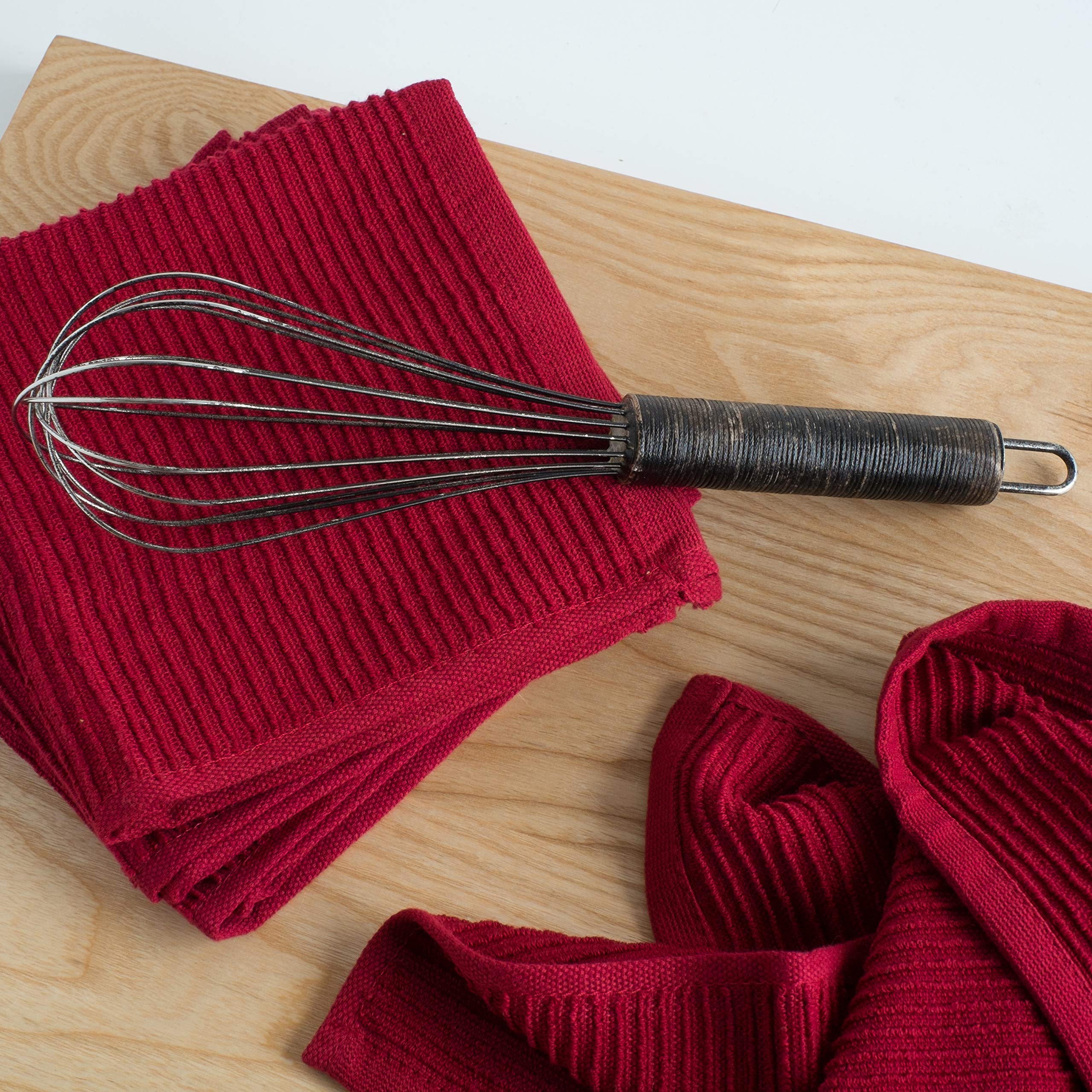 Now Designs Ripple Kitchen Dishcloth Set of 4 - Super Absorbent & Quick-Drying Dish Towels for Washing Dishes, Cleaning Countertops & Kitchen Surfaces - Carmine Red