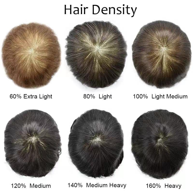 Men's Thin Skin Toupee Replacement Hair System - 100% European Remy Human Hair, Hand-Tied, Full Clear Poly Base - Soft & Durable (7