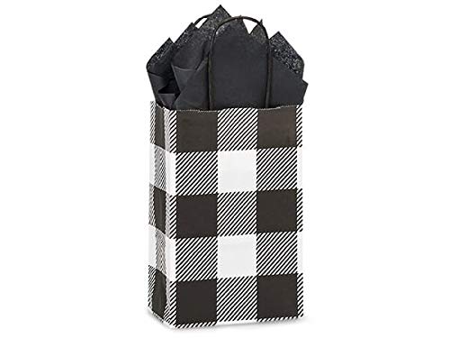 Buffalo Plaid Black and White Gift Bags with Handles - 75 Pack Assorted Sizes (Small, Medium, Large) - Christmas Holiday Party Favors, Birthday Presents, Wedding Favors & Retail Packaging