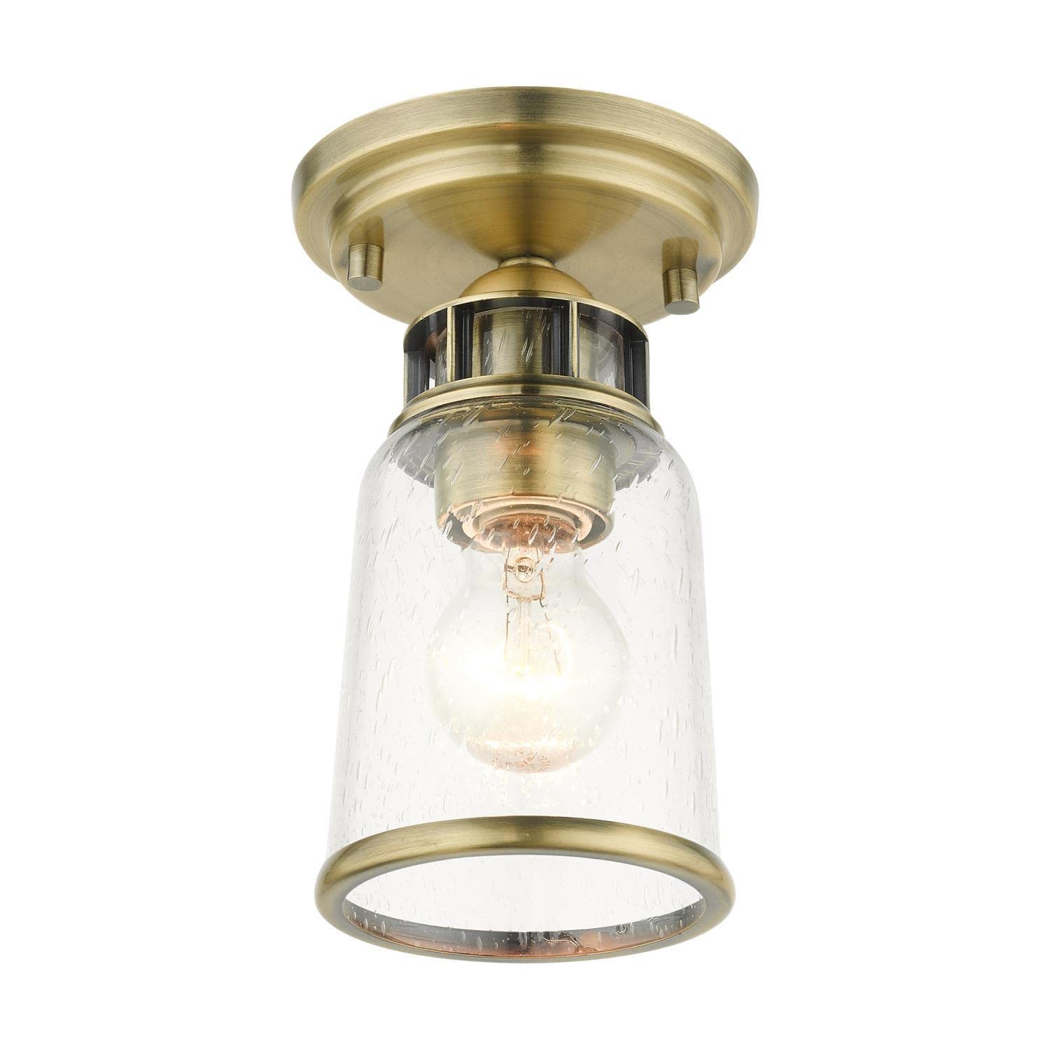 Livex Lighting Lawrenceville 1-Light Antique Brass Ceiling Mount Fixture - Vintage Style Lighting for Bedroom, Living Room & Dining Room