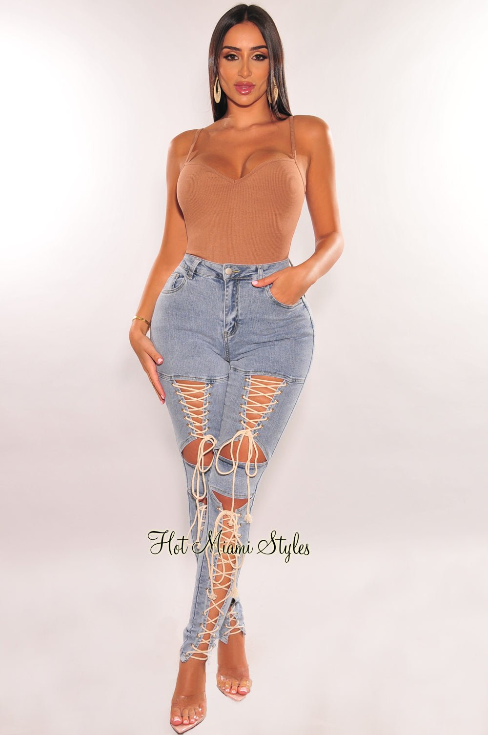 Stylish High Waist Denim Jeans for Women - Skinny Fit with Lace Up Detail | Perfect for Casual Outfits, Date Nights & Streetwear Fashion