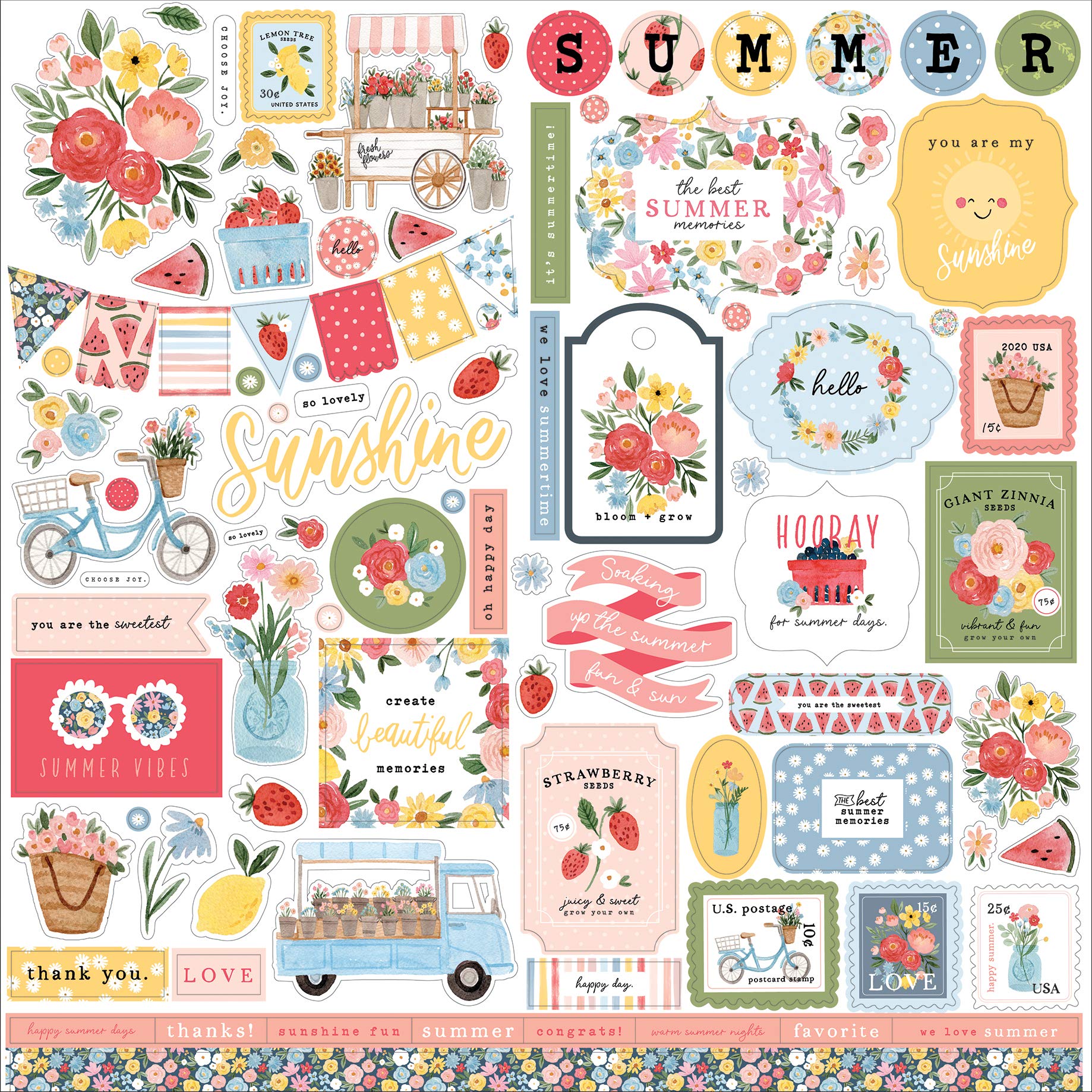 Carta Bella Paper Co. Summer Element Stickers - Scrapbooking, Journaling & DIY Craft Supplies for Seasonal Projects