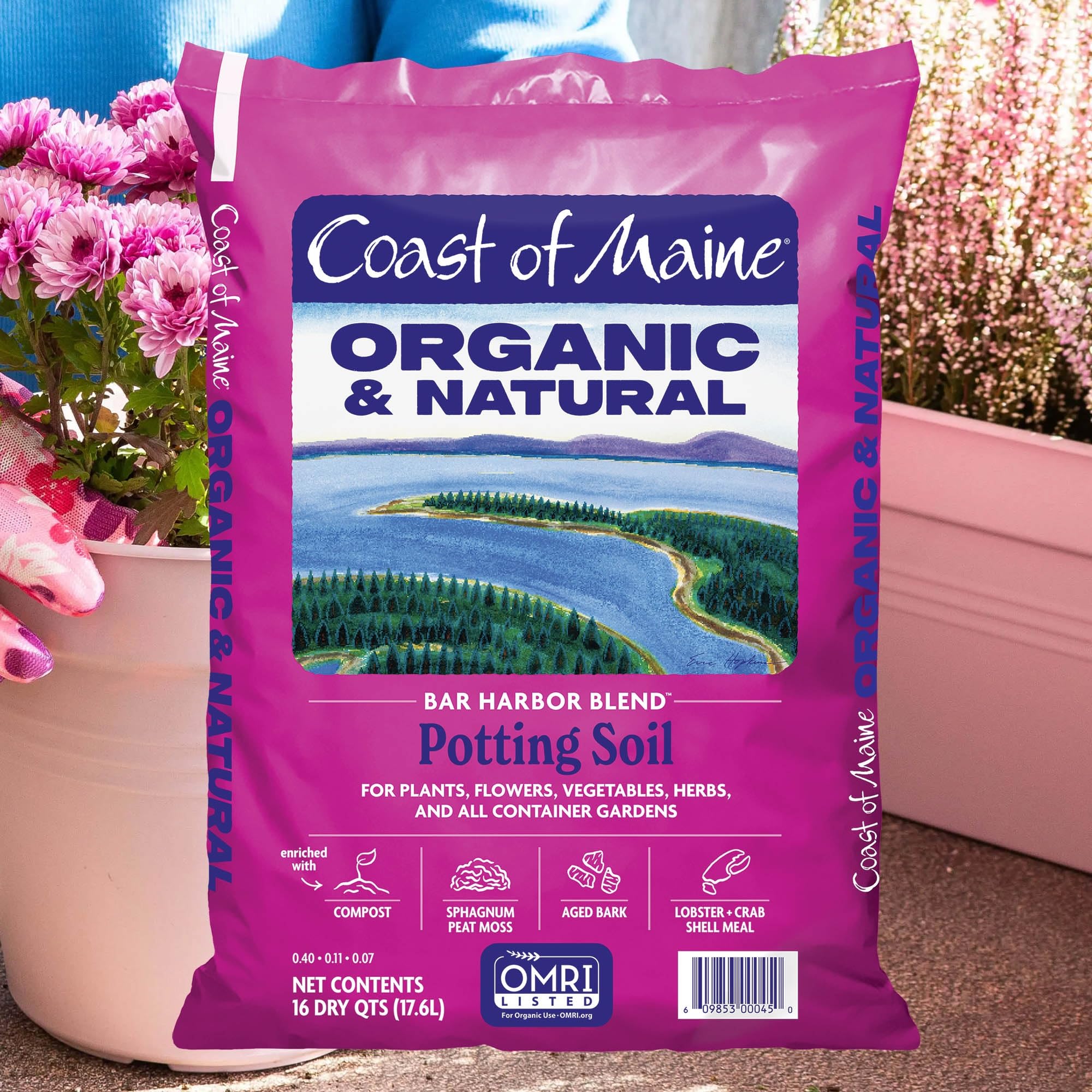 Organic & Natural Coast of Maine Bar Harbor Blend Potting Soil - 16qt (Pack of 8) for Houseplants, Flowers, Vegetables, Herbs & Containers | Perfect for Indoor Gardening, Raised Beds & Container Planting