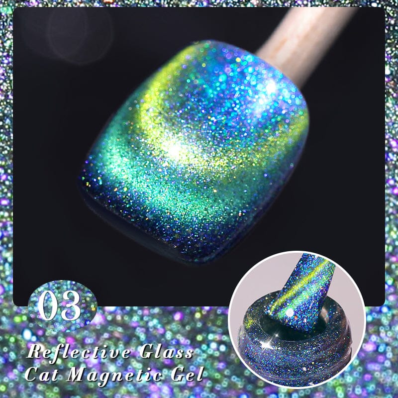 Reflective Glass Cat Magnetic Gel Nail Polish - 10ml Long-Lasting Shine for Manicures & Pedicures - Perfect for Nail Art, Salon & Home Use