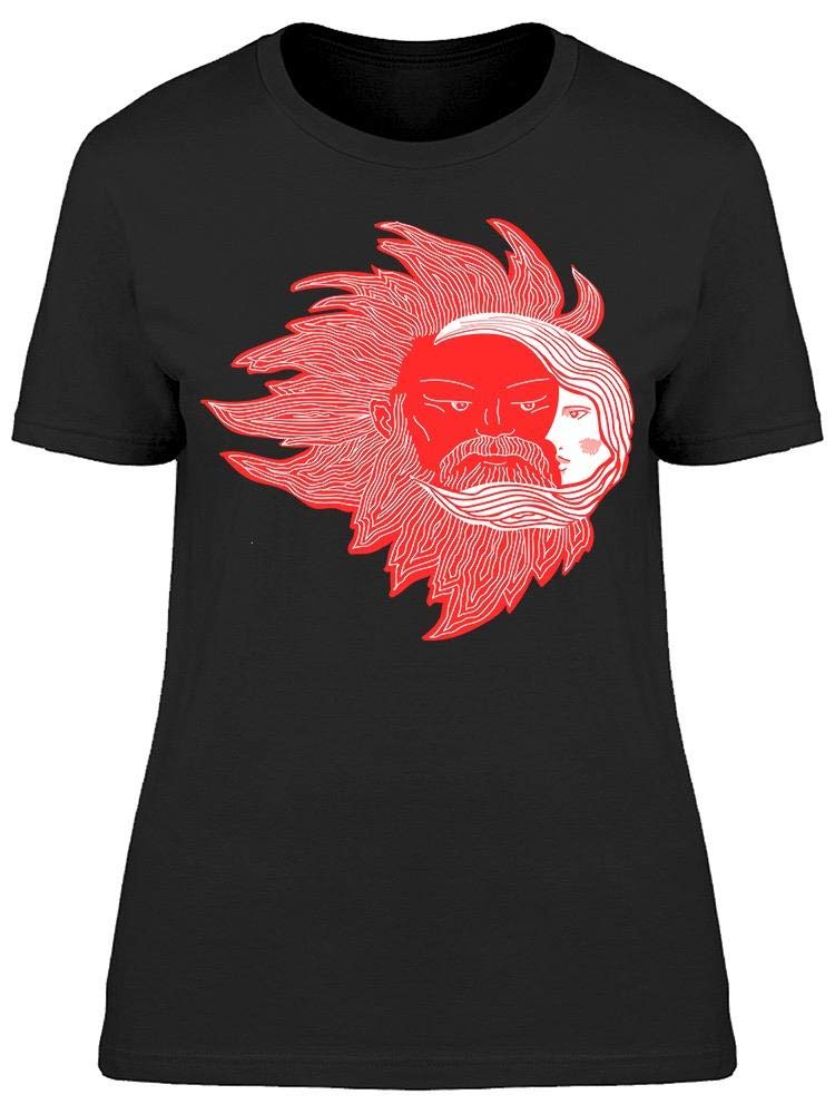 Red Sun and White Moon Graphic T-Shirt for Women - Stylish Casual Tee for Everyday Wear, Street Fashion & Outfits