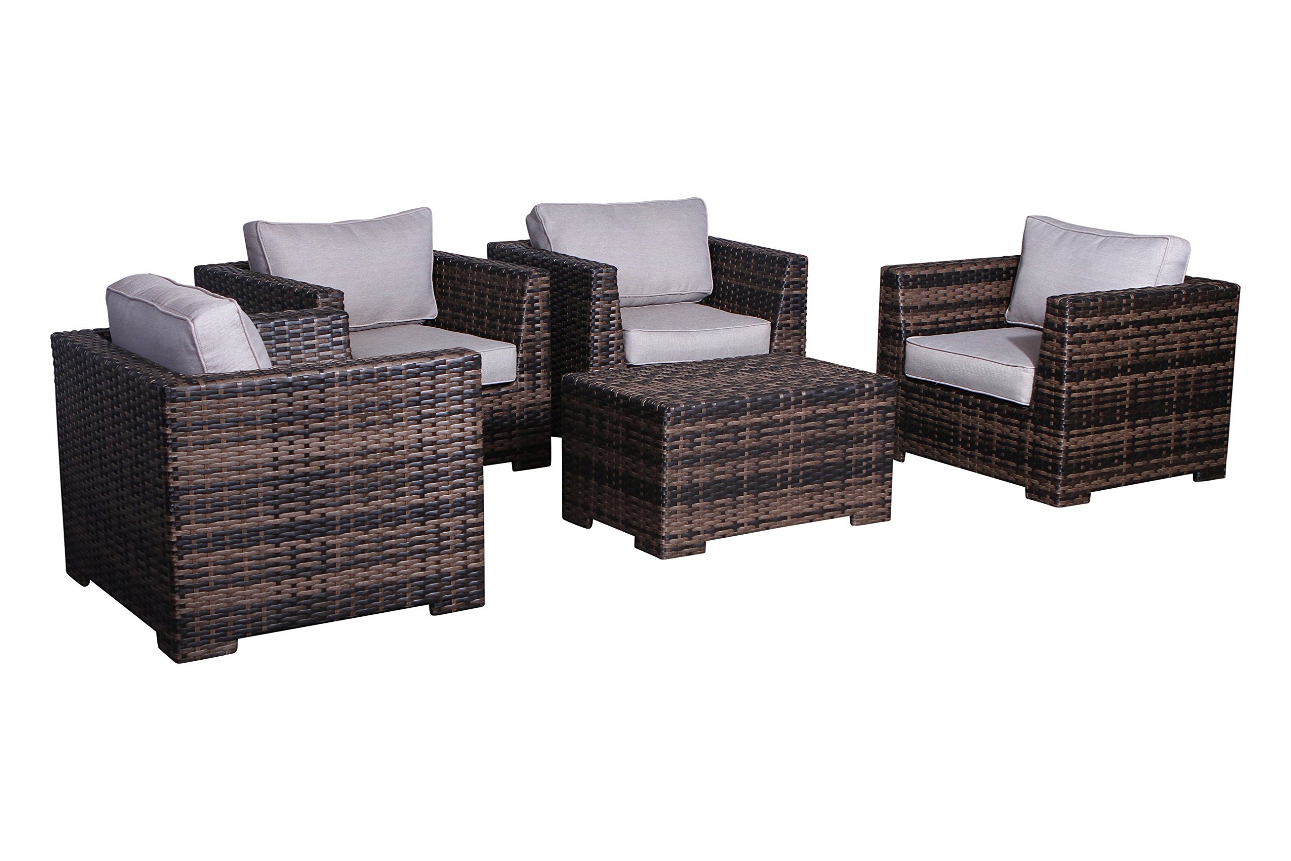 Fully Assembled Patio Couch Set - Cabana Collection Outdoor Wicker Furniture 5-Piece Sectional Sofa with Coffee Table (Brown) | No Assembly Required | Perfect for Backyard, Poolside & Patio Relaxation