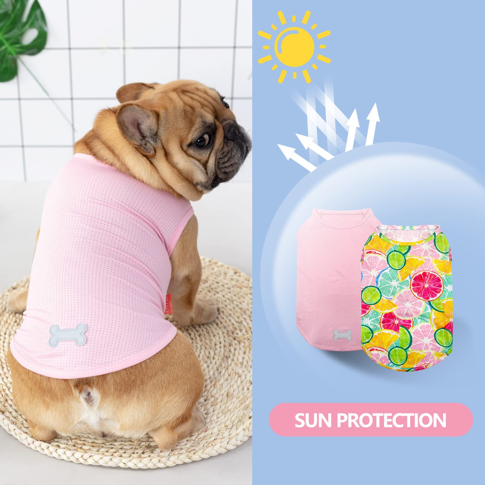 KYEESE 2 Pack Dog T-Shirts for Medium Dogs - Breathable Sleeveless Pet Tank Tops, Soft Cotton Summer Dog Clothes with Lemon Pattern - Perfect for Outdoor Walks, Beach Trips & Playtime
