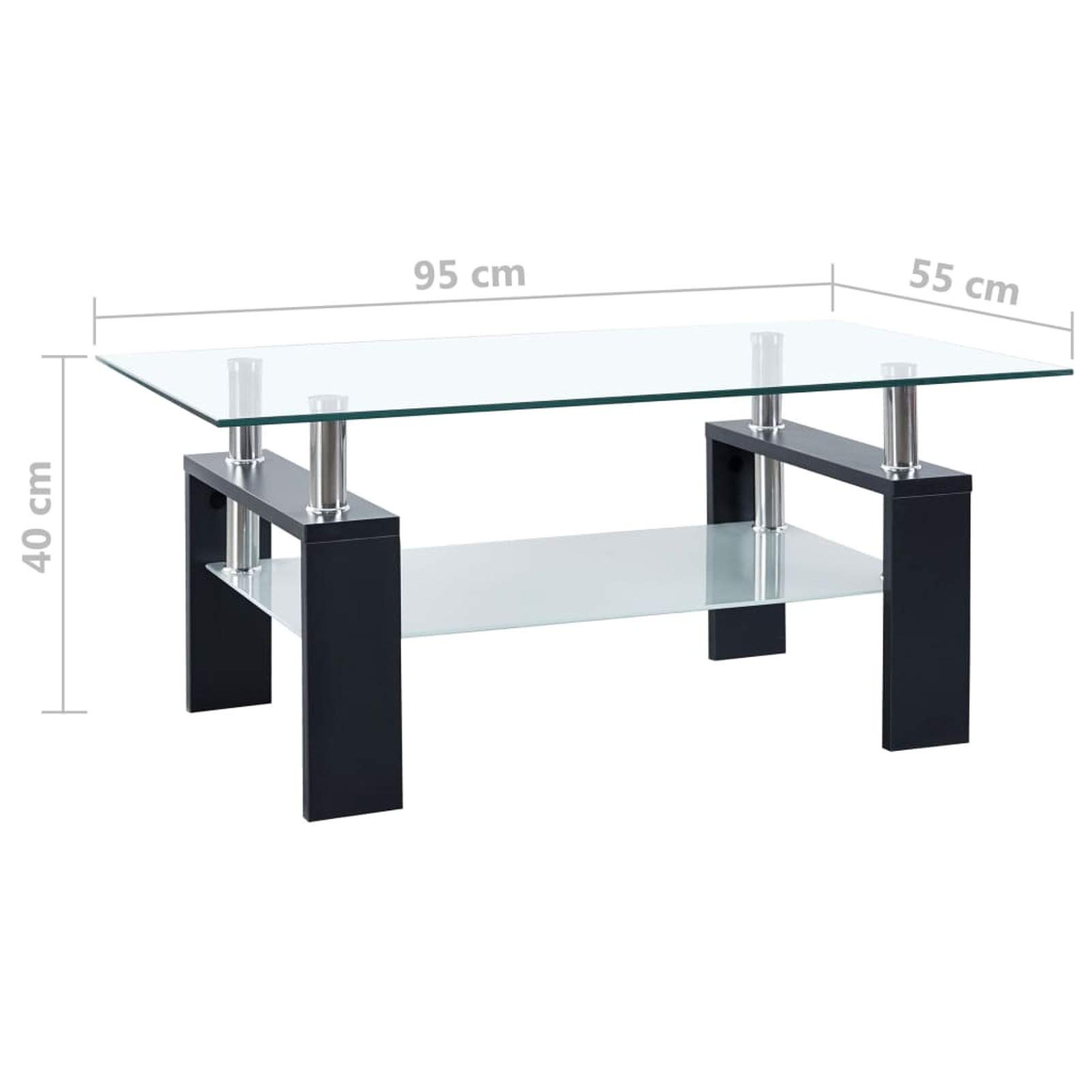 Tidyard 2-Tier Modern Coffee Table with Storage Shelf - Tempered Glass End Table for Sofa & Couch - Black Living Room Furniture 37.4