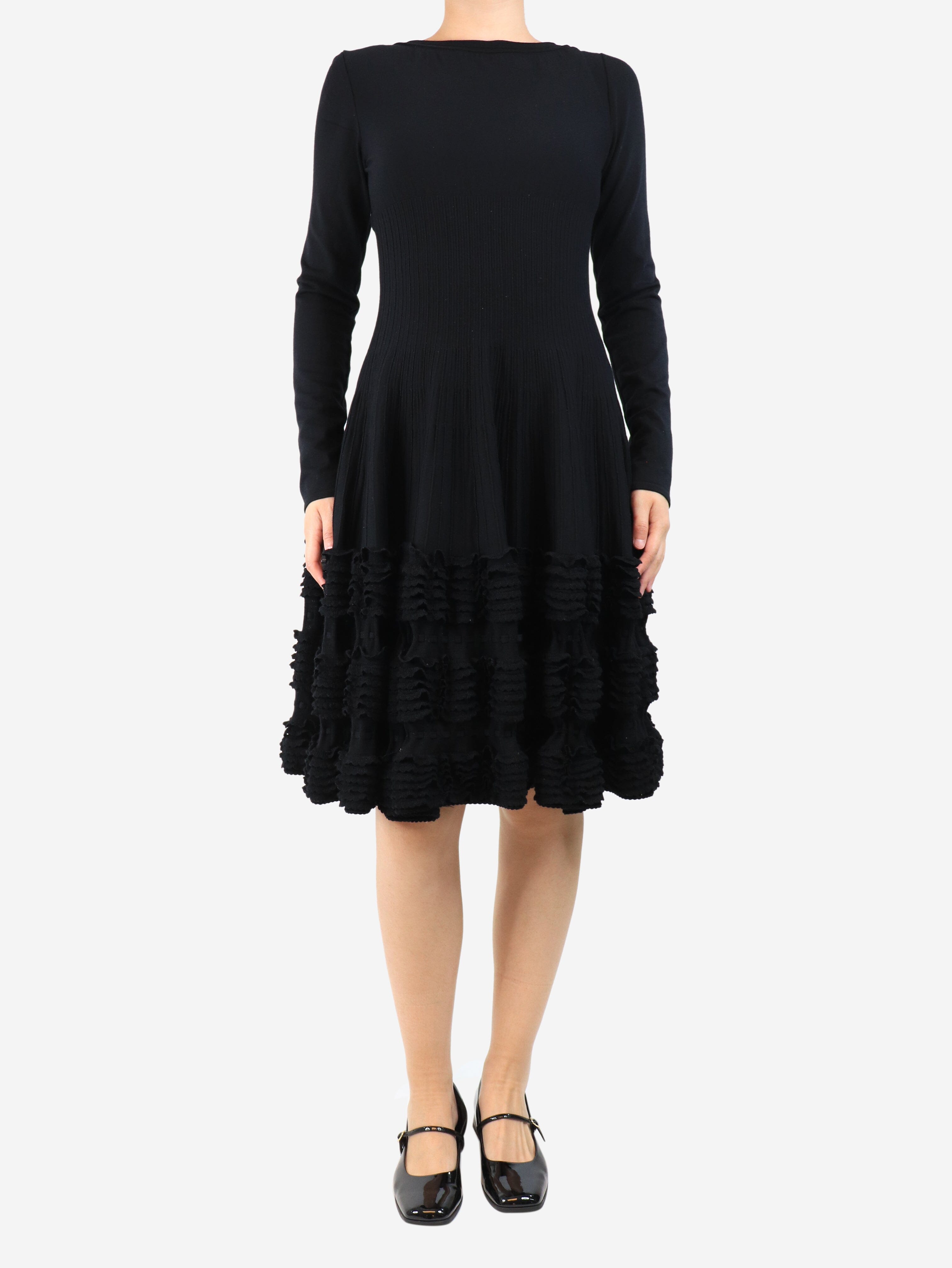 Alaia Black Stretch Ribbed Laurier Dress - Size UK 10 | Slim Fit Bodycon Dress for Women | Perfect for Cocktail Parties, Date Nights & Special Occasions