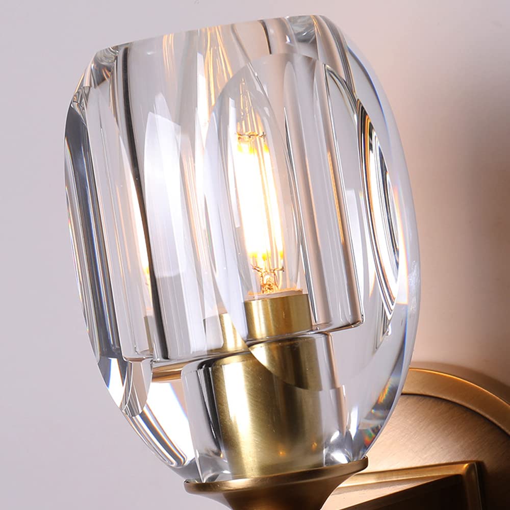 Luxury Crystal Wall Light - All Copper Indoor Wall Lighting Fixtures, Bedroom Wall Sconces with E14 LED Bulbs | Nordic Minimalist Design for Living Room, Bedside & Hallway Decor