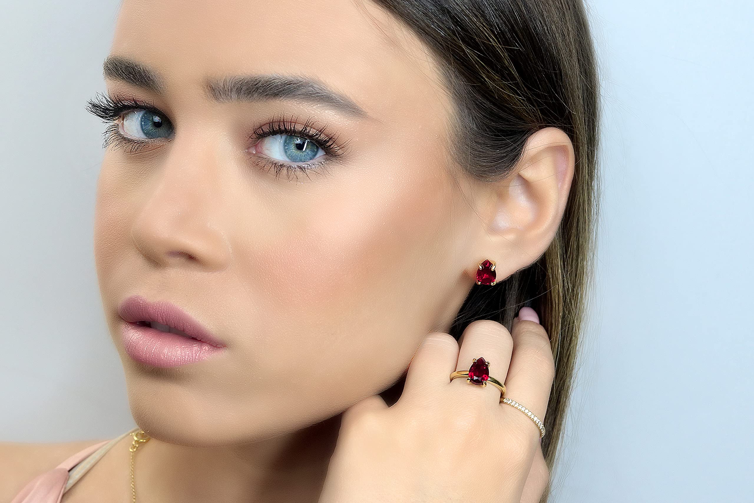 Red Garnet Stud Earrings for Women - January Birthstone Jewelry | Handmade Pear Gemstone Earrings | Dainty Everyday Jewelry Gift with Signature Box | Perfect for Birthdays, Anniversaries & Special Occasions
