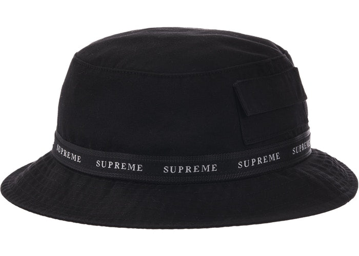 Supreme Jacquard Logo Taping Crusher Black Hat - Stylish Streetwear Accessory for Urban Fashion & Hip-Hop Outfits