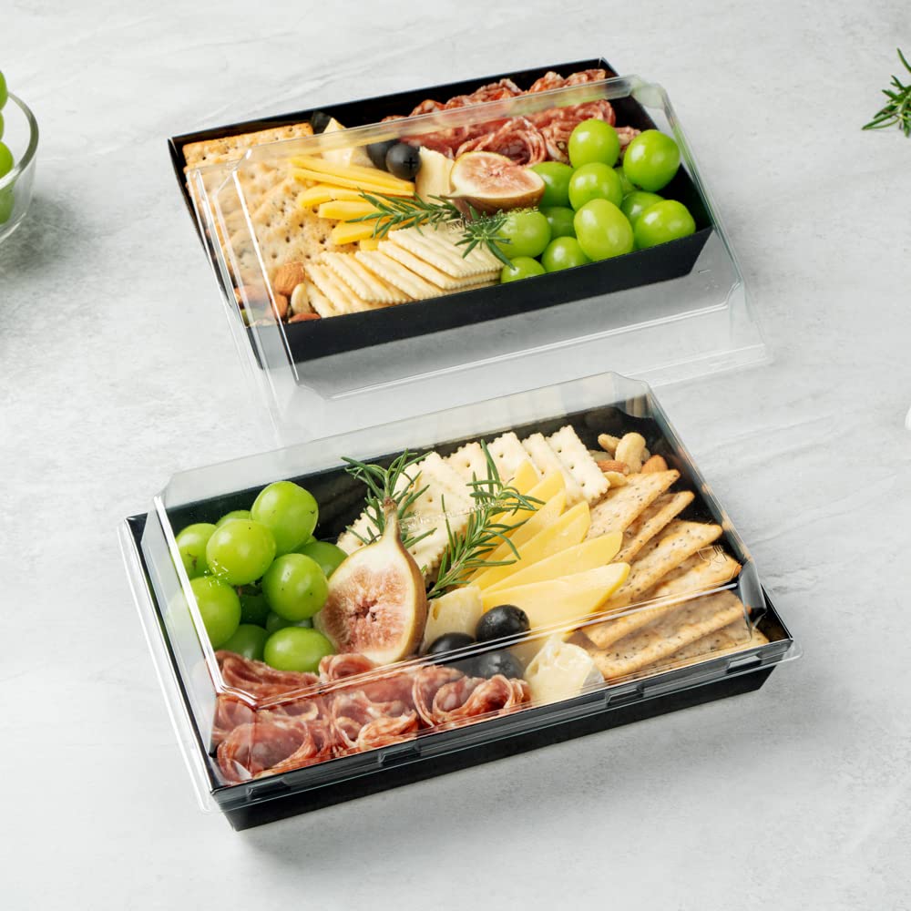 Restaurantware Matsuri Vision 9x6x1.5 Inch Large Disposable Sushi Trays - 100 Greaseproof Black Paper Sushi Containers for Entrees & Desserts (Lids Sold Separately) | Perfect for Japanese Restaurants, Catering & Takeout