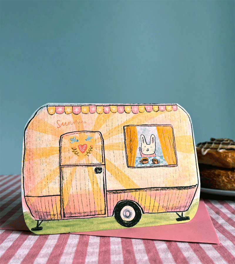 Laura Skilbeck Cutout Caravan Card - Handmade Greeting Card for Travel Lovers, Perfect for Birthdays, Anniversaries & Adventure-Themed Gifts