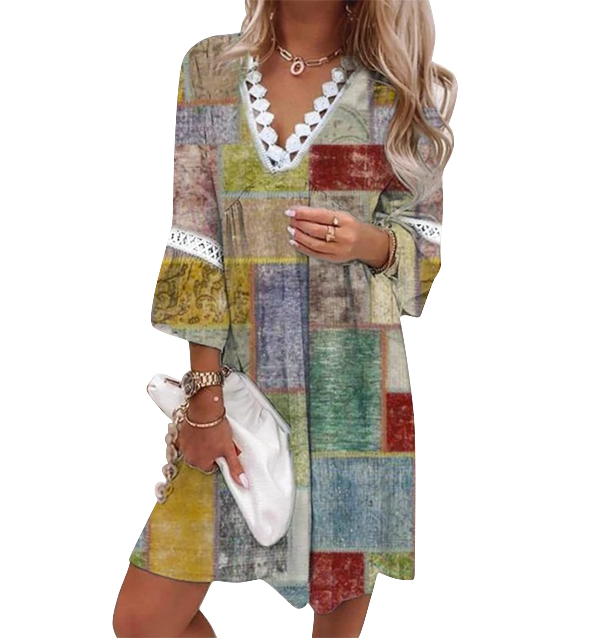 Women's Floral Bohemian Mini Dress with Flare Bell Sleeves | Casual Boho Beach Maxi Dress | Perfect for Summer Vacations, Music Festivals & Beach Parties