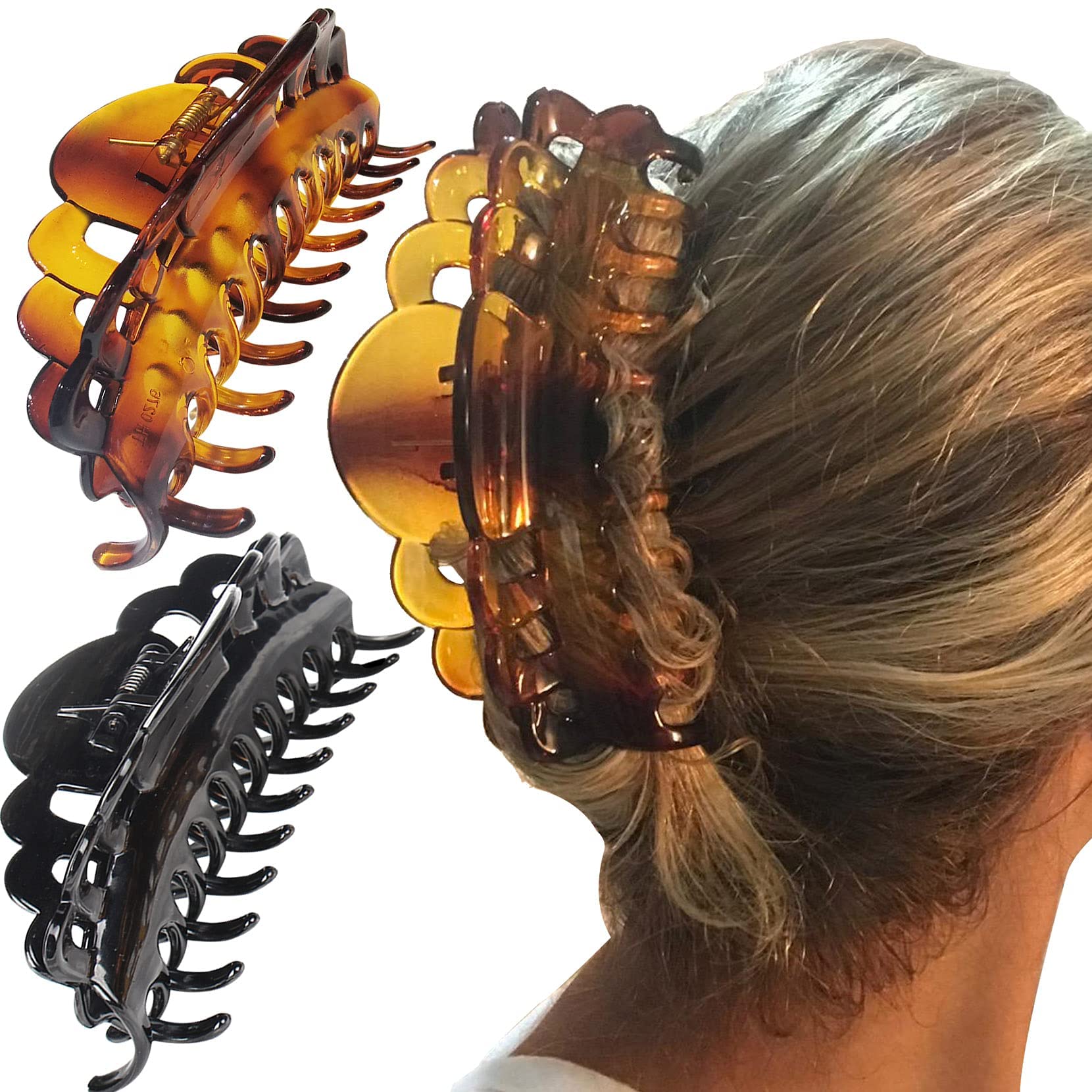 Extra Large Plastic Hair Claw Clips for Women - Strong Hold Jumbo Hair Clips for Long Thick Hair, Updo & Ponytail - Perfect for Workouts, Beach & Everyday Styling
