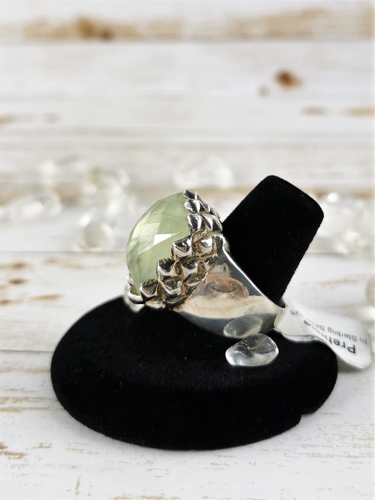 Chunky Prehnite Ring for Women - Size 8 Adjustable Statement Jewelry - Healing Crystal Ring for Meditation, Yoga & Spiritual Gifts
