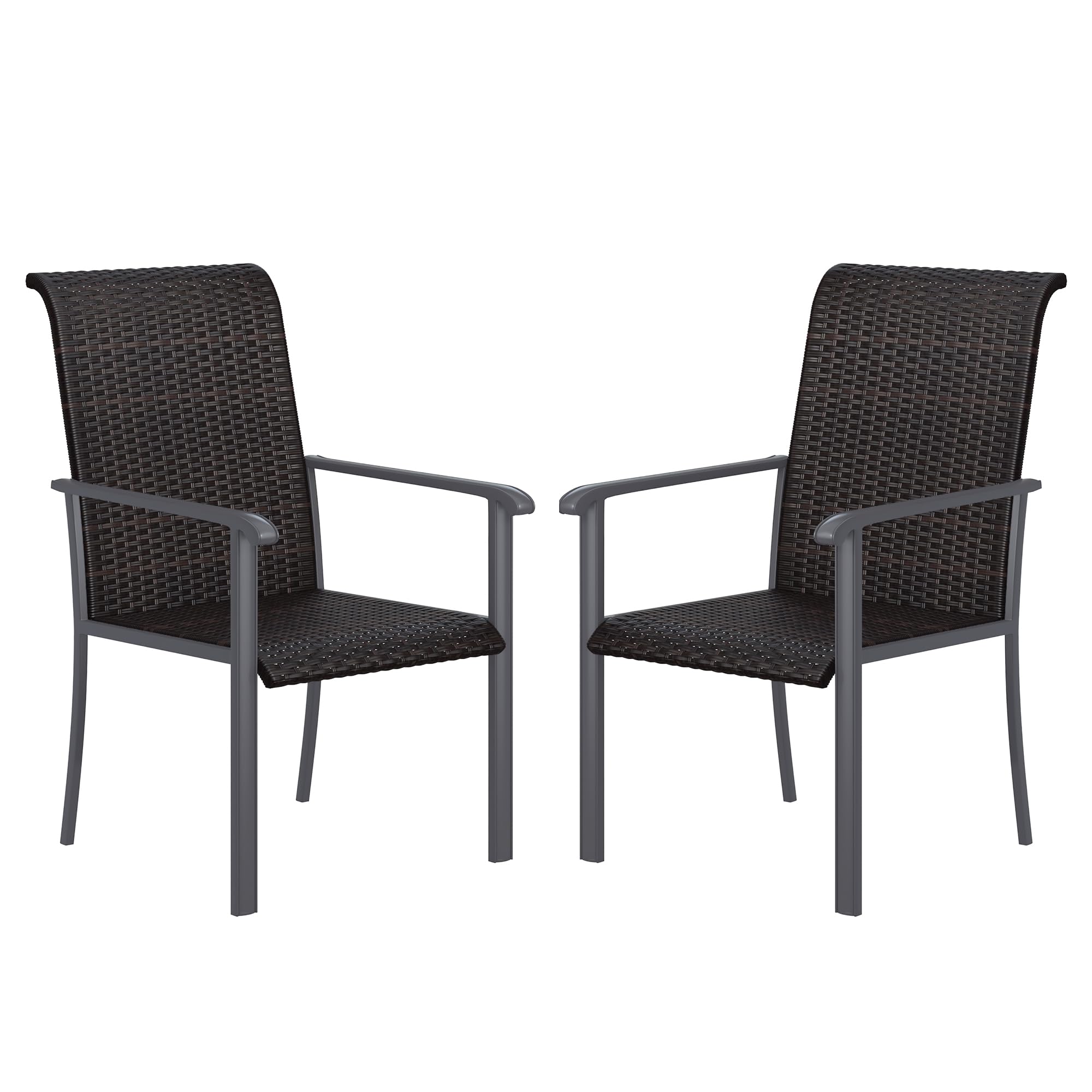 VICLLAX 2-Piece High Back Outdoor Rattan Dining Chairs Set with Armrests - Tightly Woven Wicker Patio Chairs in Grey Frame - Perfect for Backyard, Garden, and Poolside Dining