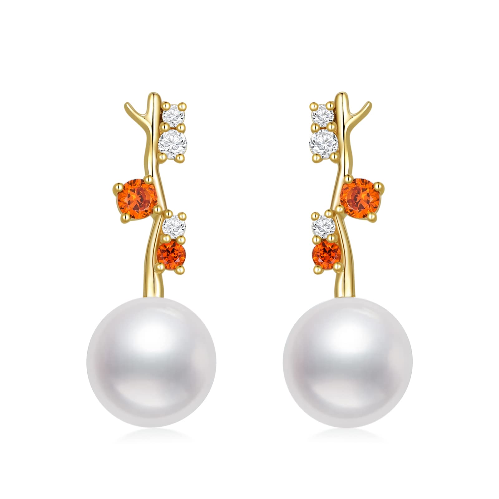 14K Solid Gold Pearl Drop Earrings for Women - Vintage Cubic Zirconia Stud Pearl Jewelry - Elegant Gift for Her - Perfect for Weddings, Parties & Special Occasions