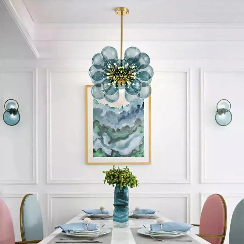 Amber Blue White Glass Bubble Ceiling Light Fixture - Modern Pendant Lighting for Living Room, Bedroom, and Dining Room Decor