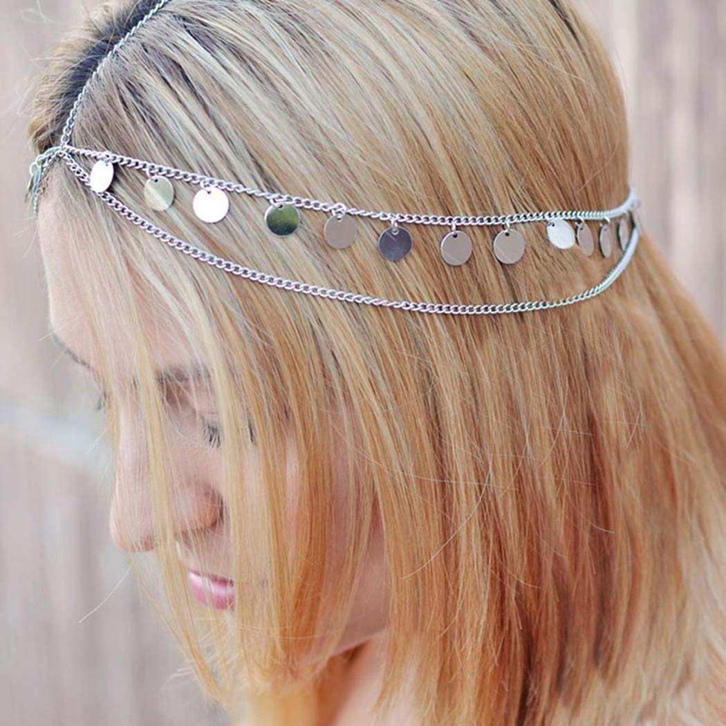 Boho Sequins Head Chain Jewelry for Women - Gold Layered Hair Accessories, Headbands & Hair Pieces - Perfect for Spring, Summer, Halloween & Boho Fashion