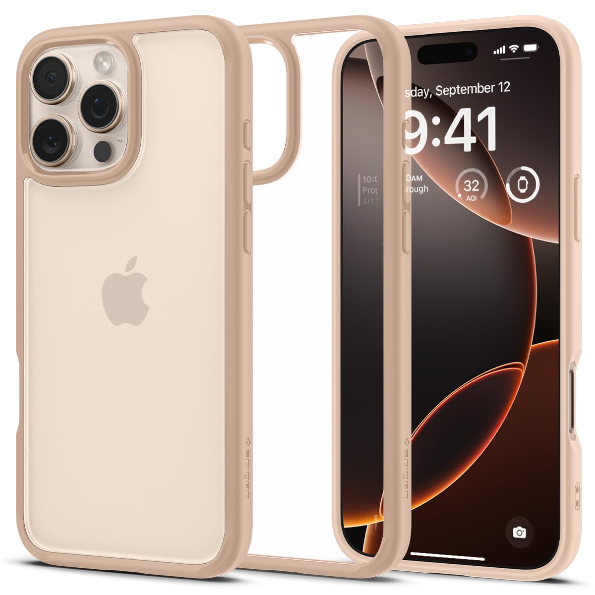 Spigen Ultra Hybrid Case for iPhone 16 Pro - Rose Titanium | Slim Protective Cover with Clear Back | Perfect for Everyday Use, Work & Travel