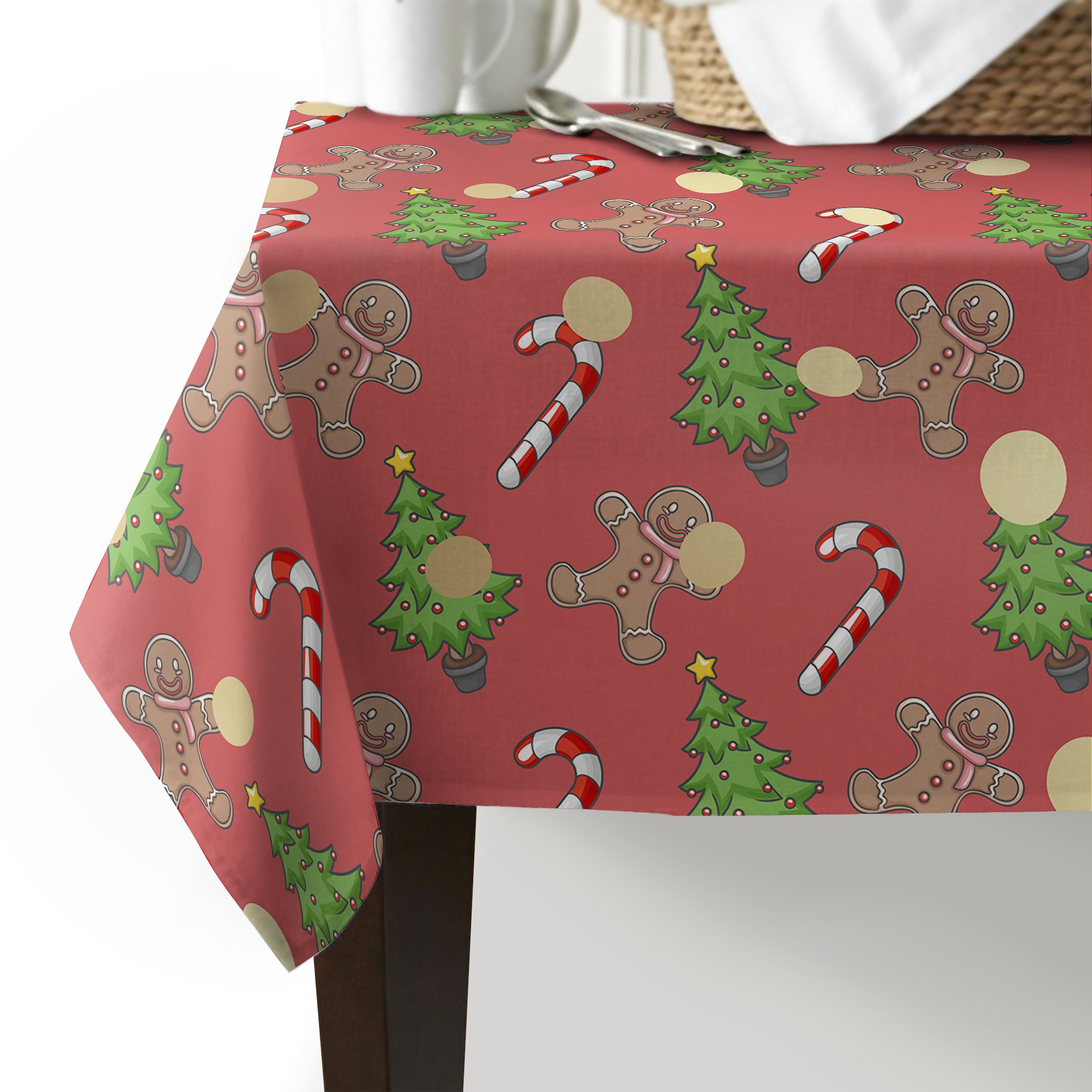 Christmas Tree Pattern Tablecloth - 54x79 Inch Cotton Linen Table Cover for Holiday Dining, Home Decor & Picnic - Washable Decorative Table Cloth for Christmas Parties, Family Gatherings & Festive Dinners