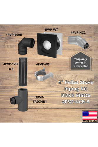 Comfortbilt 4 Inch Pellet Stove Piping Kit with 90 Degree Elbow - Black Matte Finish for Home Heating & Wood Stove Installation