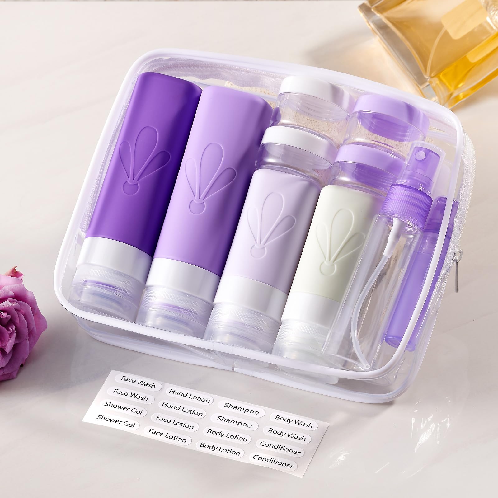 **17-Pack Leakproof Silicone Travel Bottles Set for Toiletries | TSA Approved Travel Accessories for Women | Airplane Essentials & Vacation Must-Haves | Perfect for Shampoo, Lotion, and Cosmetics**