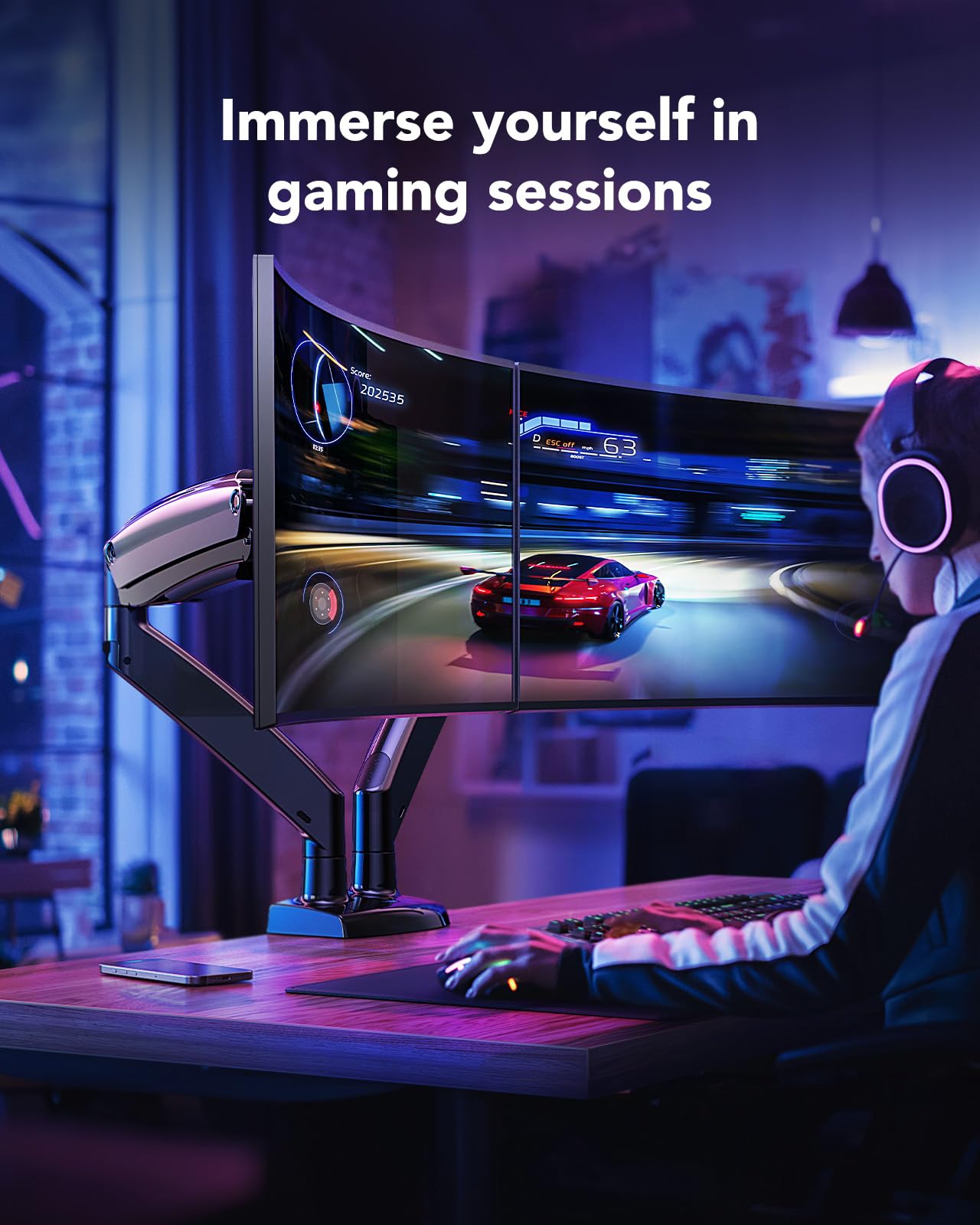 HUANUO Dual Monitor Stand for 13 to 40 Inch Screens - Heavy Duty Adjustable VESA Mount with USB Ports, Holds 2 Monitors up to 26.4lbs Each (Clamp/Grommet Base) - Perfect for Home Office, Gaming Setup & Workstation (Black)
