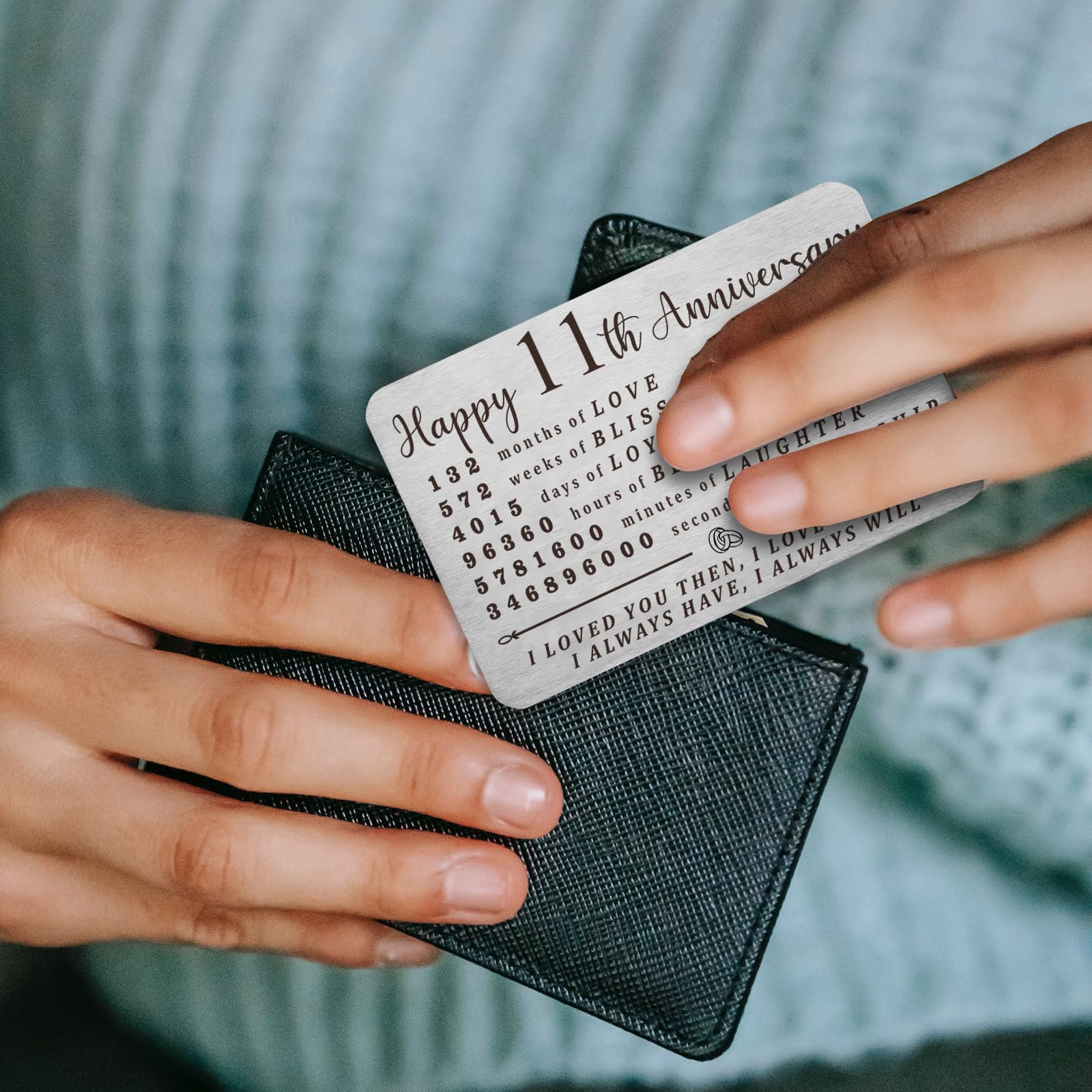 11 Year Anniversary Wallet Card Gift for Husband or Wife - Elegant 11th Wedding Anniversary Present for Couples - Perfect for Romantic Celebrations & Keepsake Memories