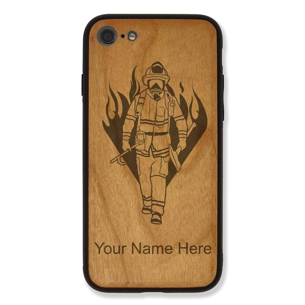 Personalized Engraved Cherry Wood Phone Case Compatible with iPhone 6 & 6s - Fireman Design, Slim Protective Cover - Perfect for Work, Gifts & Everyday Use