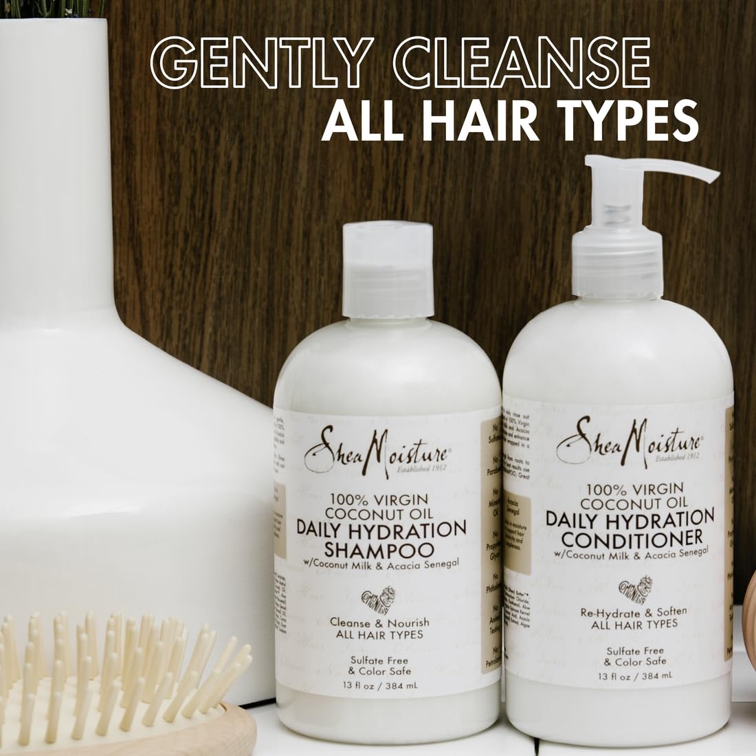 SheaMoisture Daily Hydration Shampoo with 100% Virgin Coconut Oil - Sulfate-Free for All Hair Types - 13 oz - Perfect for Dry, Damaged & Curly Hair Care Routine