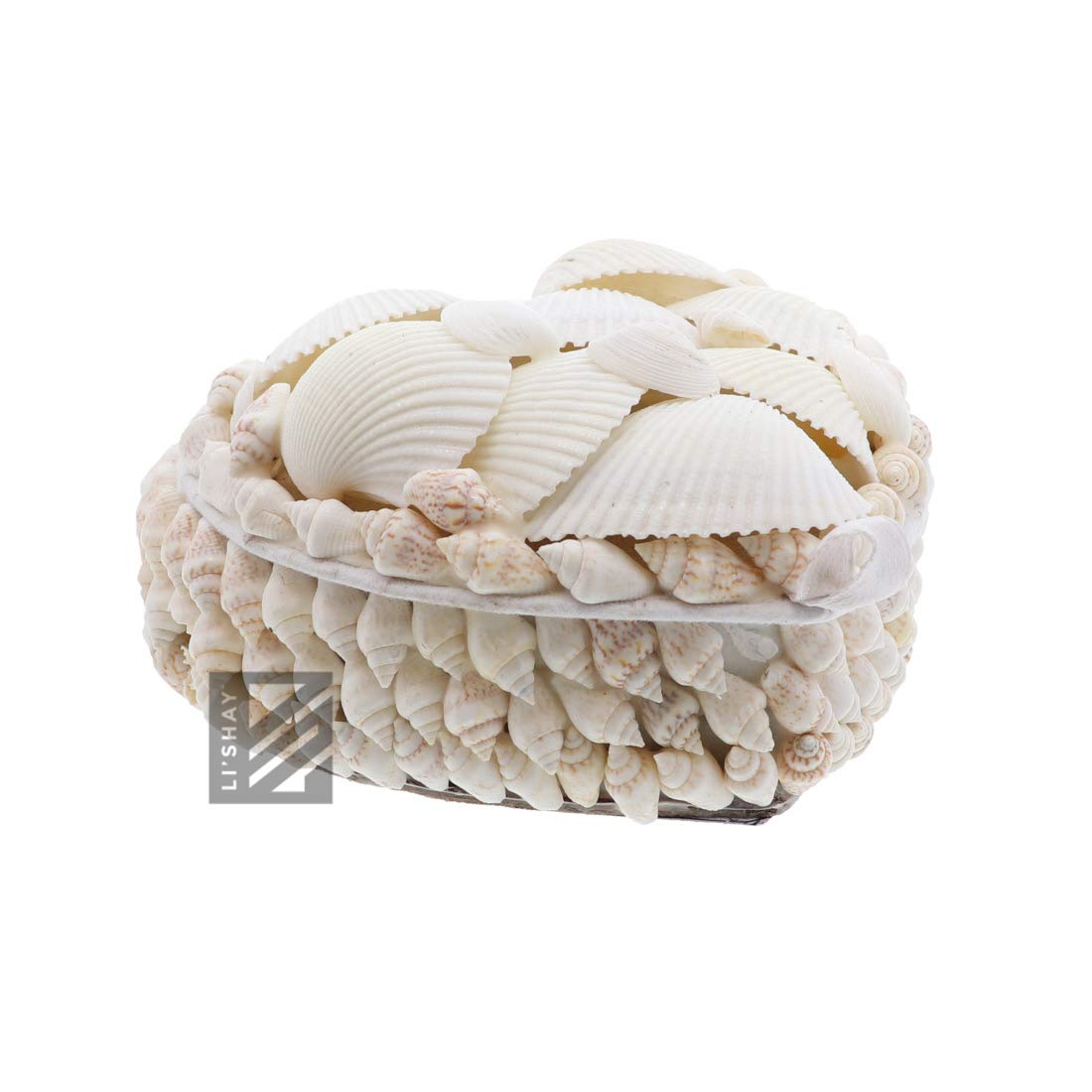 Li'Shay White Seashell Jewelry Box - 4 Inch Heart-Shaped Trinket Treasure Box for Rings, Necklaces & Keepsakes - Perfect for Beach Weddings, Home Decor & Gift Giving