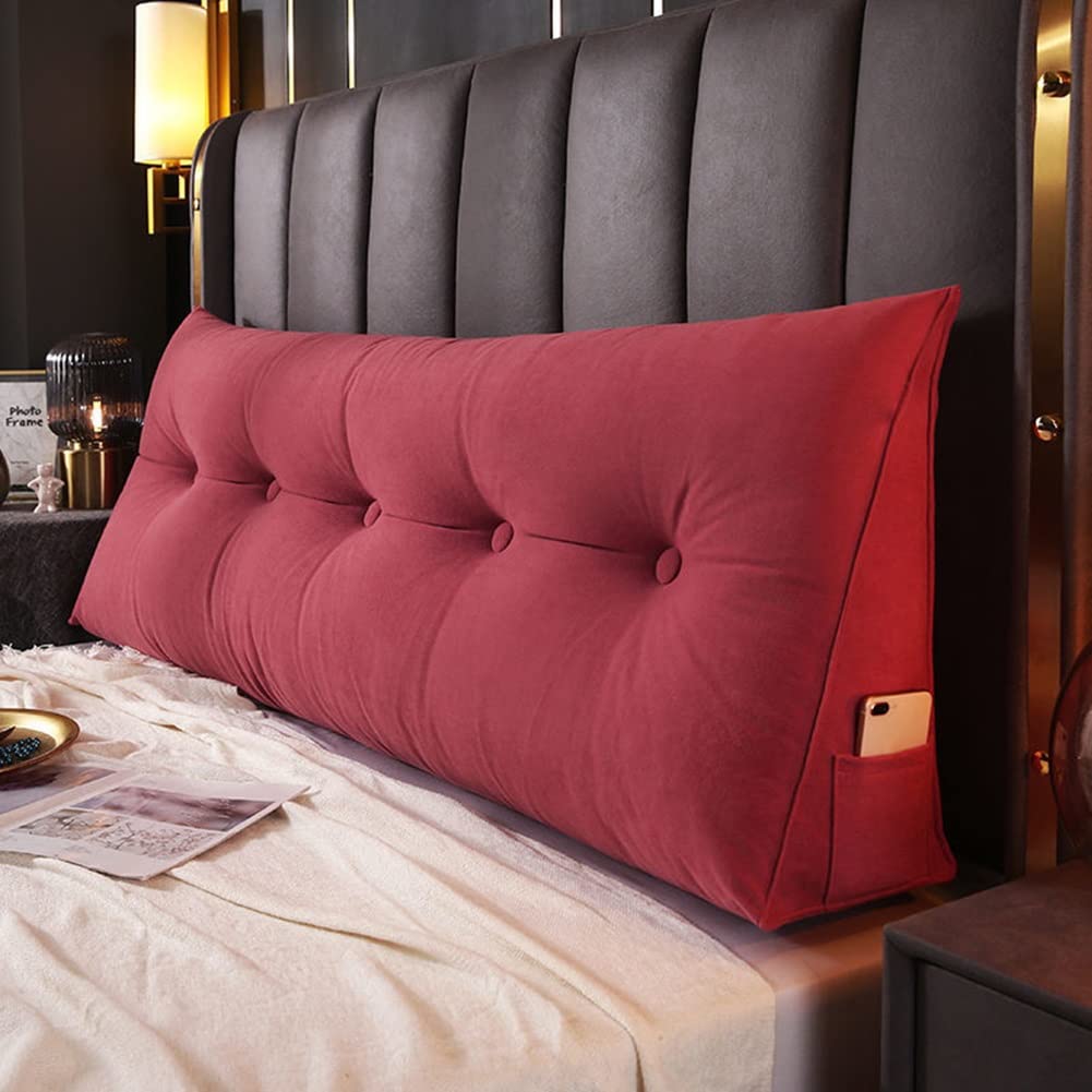 HDYNUZ Large Reading Pillow - 47in/120cm Wedge Backrest Support for Twin, Full, Queen & King Beds | Red Triangular Headboard Pillow for Reading, Watching TV & Relaxing in Bed