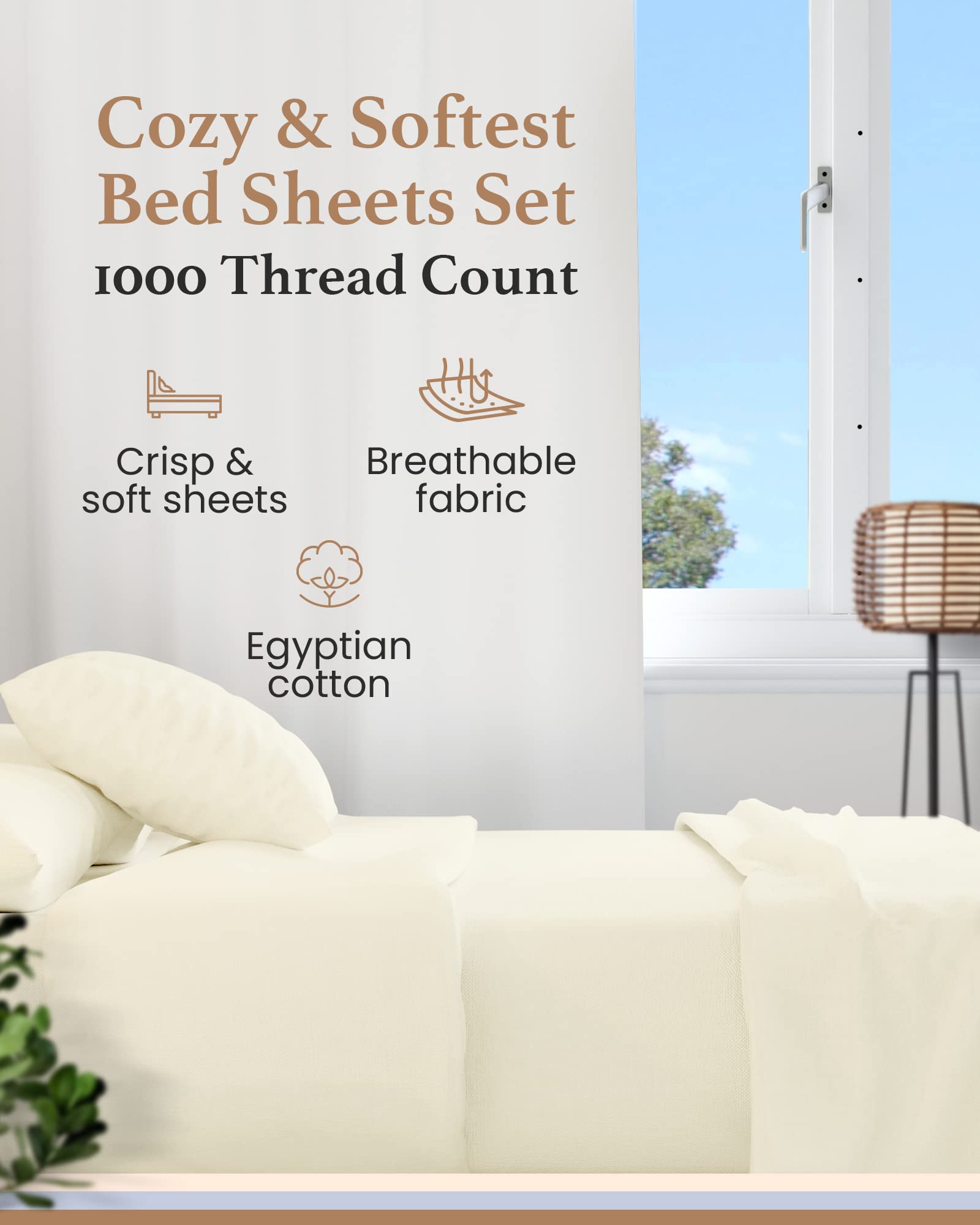 Premium 100% Egyptian Cotton Queen Sheet Set - 4 Piece Deep Pocket Bedding for 16