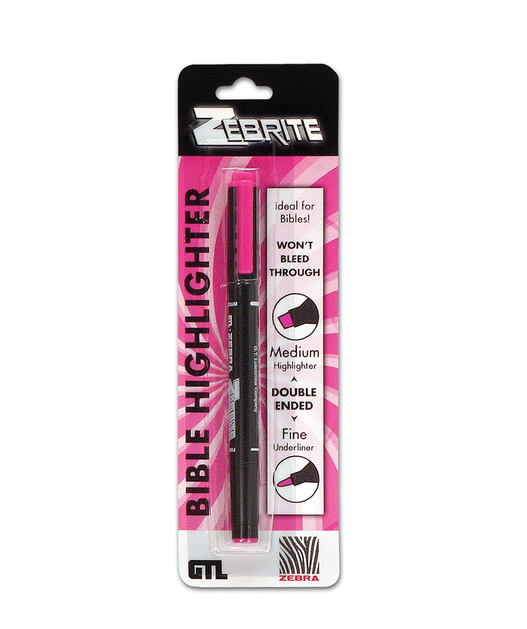 Zebrite Bible Highlighter Set - No Bleed, No Fade - Pink Ink for Bible Study & Note Taking