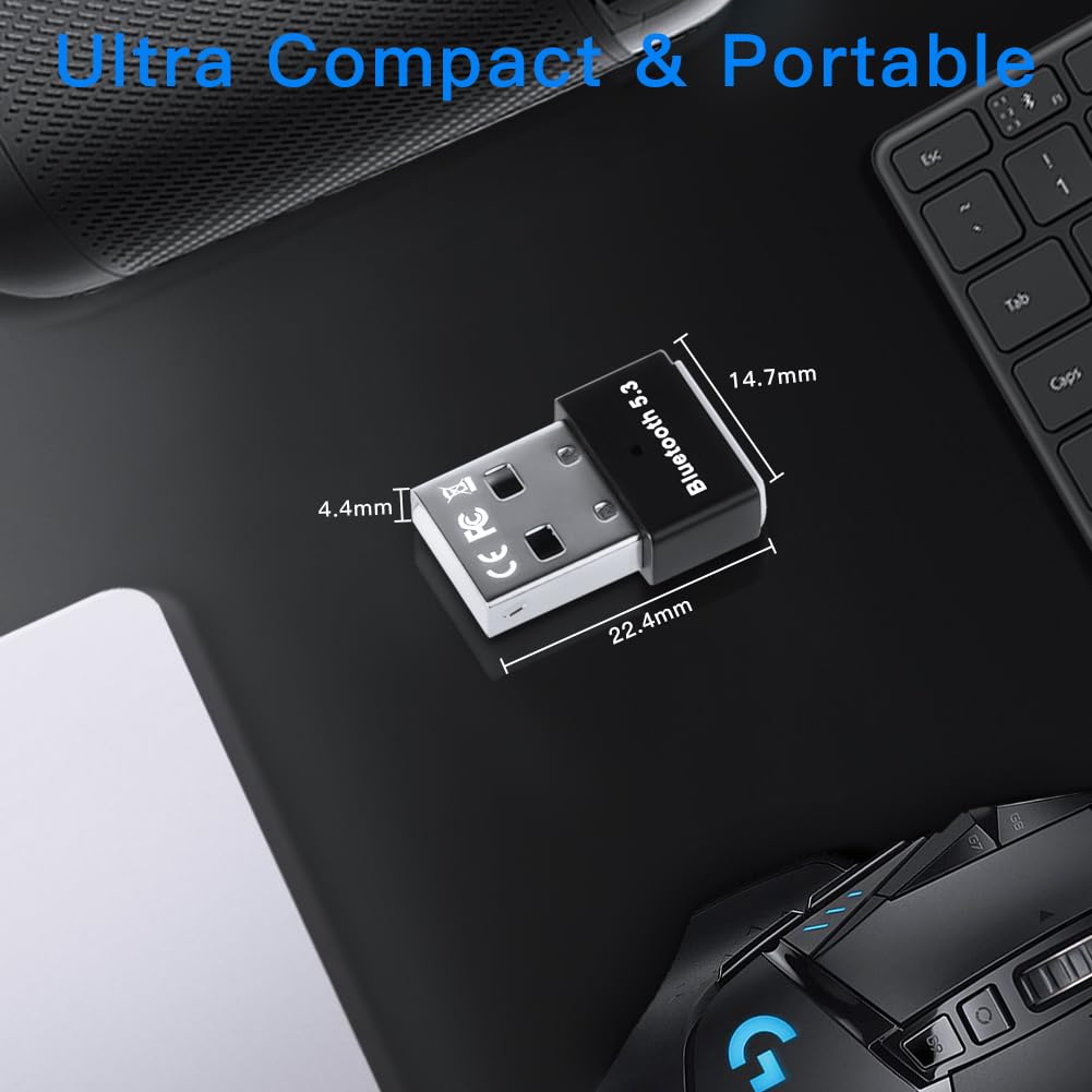 AXFEE USB Bluetooth 5.3 Adapter for PC Laptop Desktop - Wireless Bluetooth Dongle Receiver Compatible with Windows 11/10/8.1 - Works with Game Controllers, Headsets, Phones, Keyboards & Mice - Plug and Play - Ideal for Gaming, Office Work & Home Entertainment