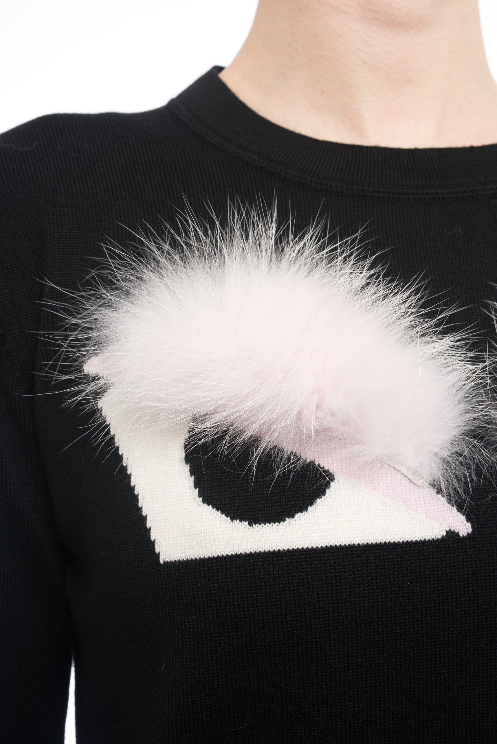 Fendi Black & Pink Knit Monster Bag Bug Fur Eyes Sweater - Cute Fashion Accessory for Women, Perfect for Casual Outfits & Party Wear