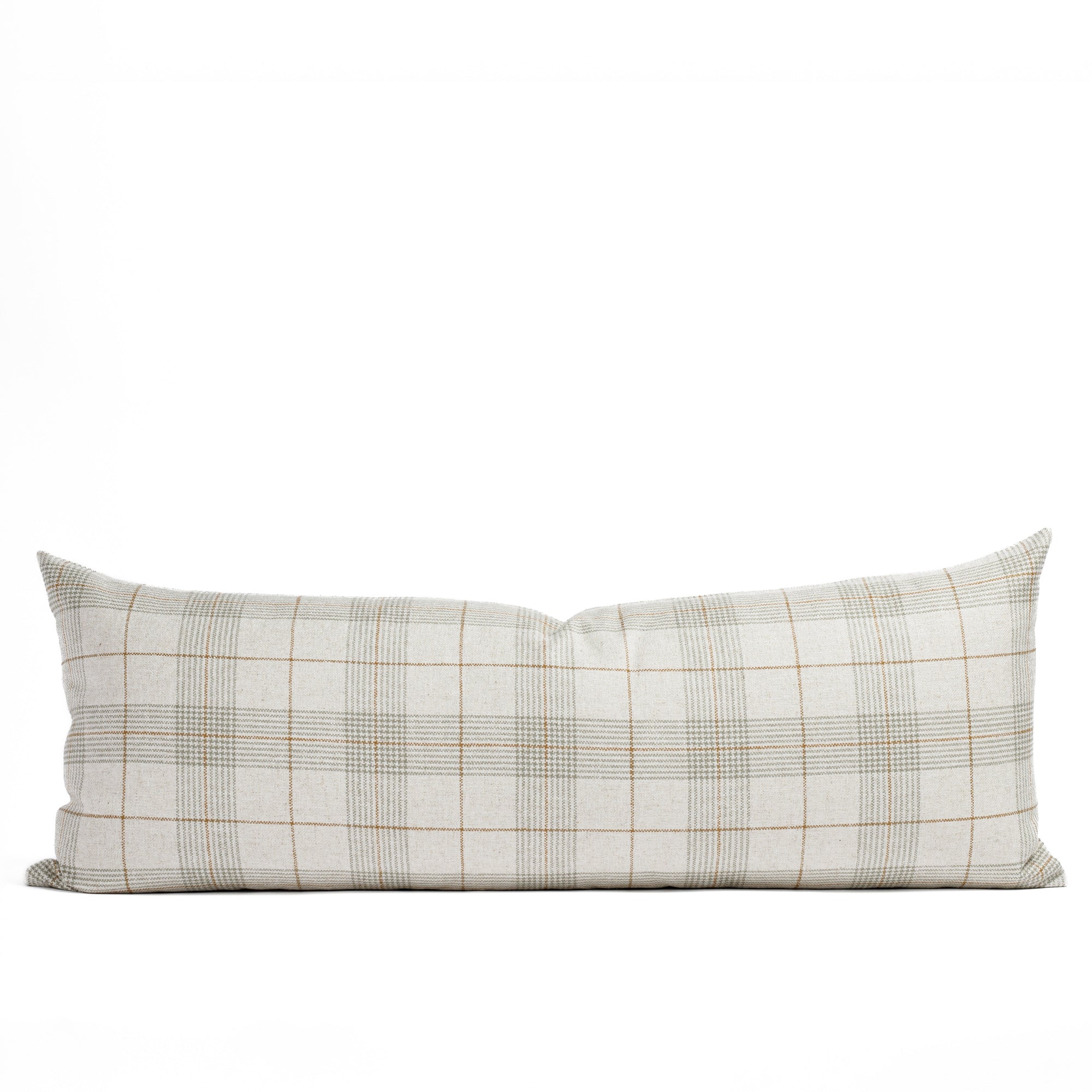 Cabot Plaid 16x42 Bolster Pillow in Sage Green - Decorative Lumbar Support Cushion for Sofa, Bed, or Reading Nook - Soft Cotton Blend Home Decor